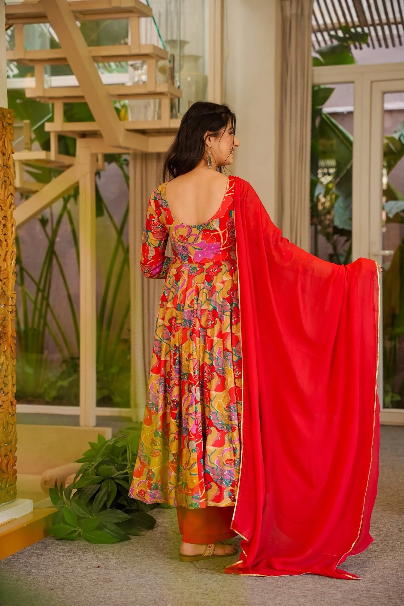 Aditi Red Floral Print Rayon Suit Set - Image 5