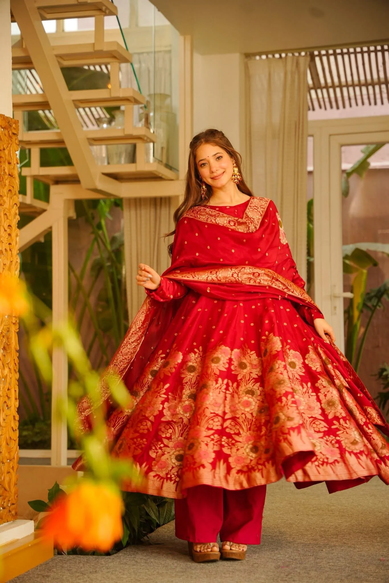 Airaani Red Silk Anarkali Suit Set - Image 3