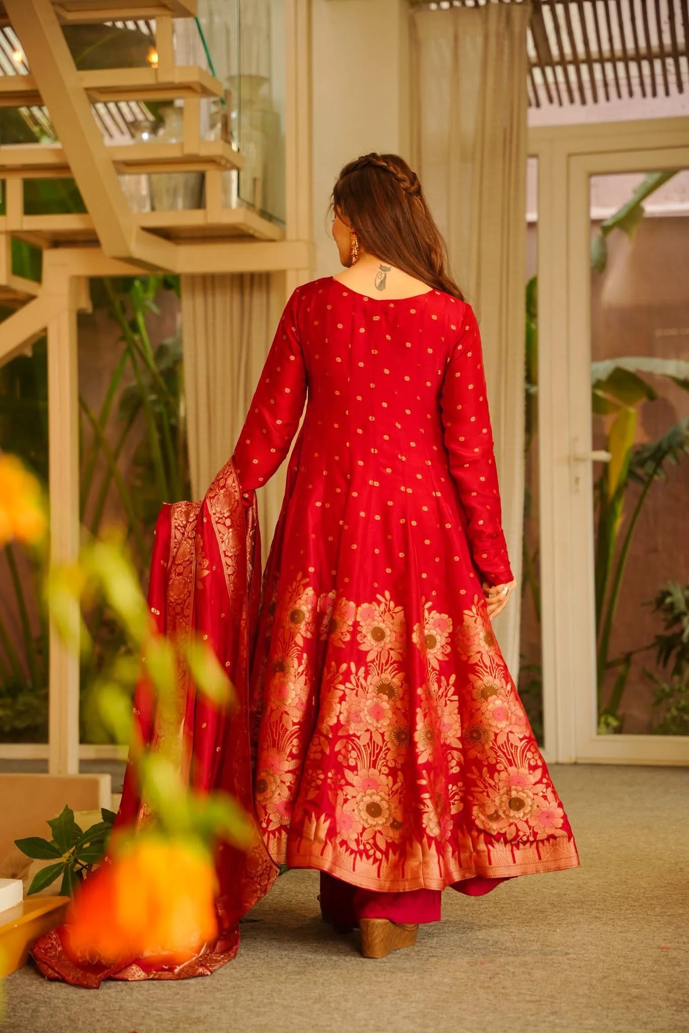 Airaani Red Silk Anarkali Suit Set - Image 5