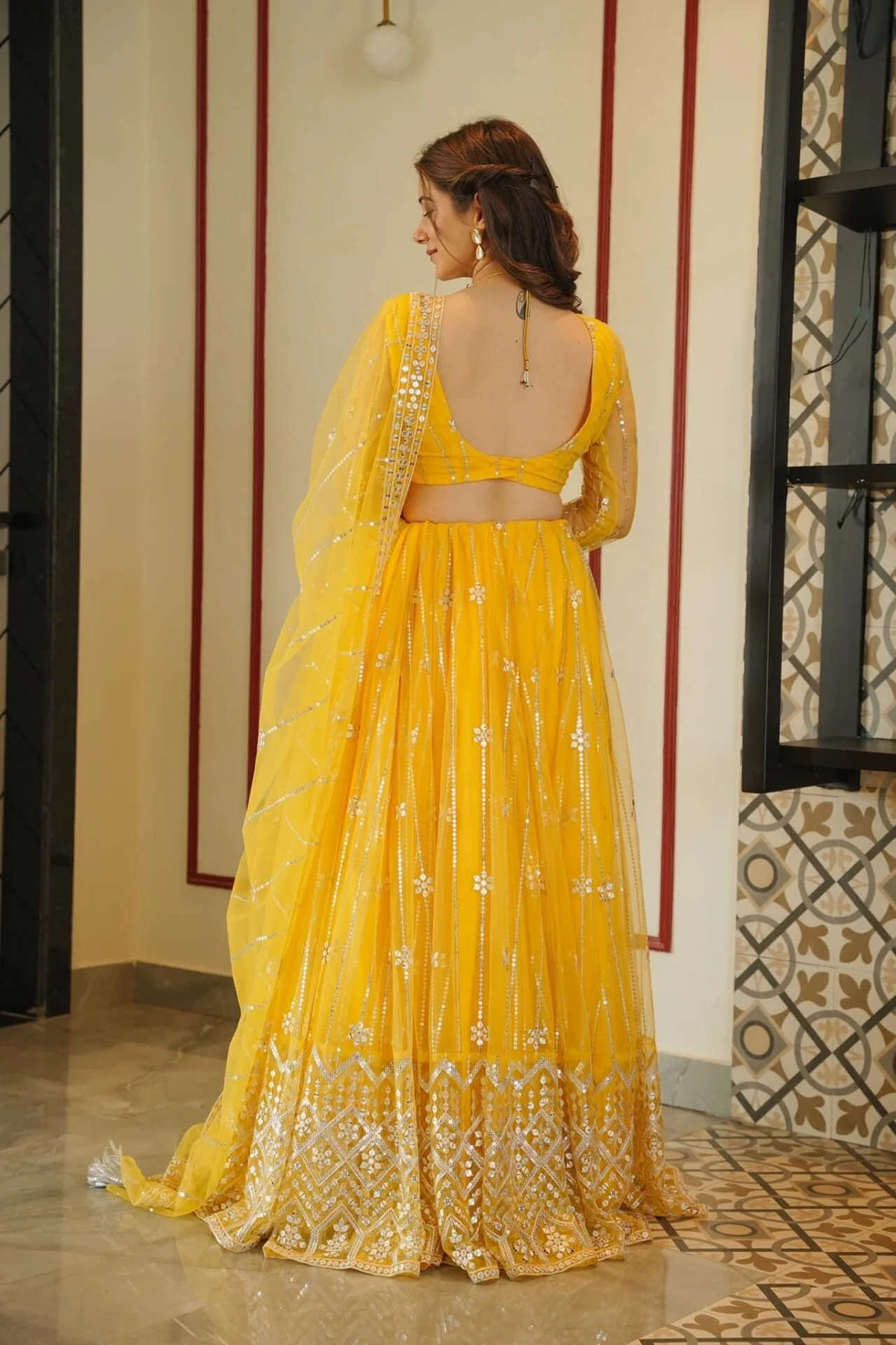 Aisha yellow net lehenga choli set - Image 5