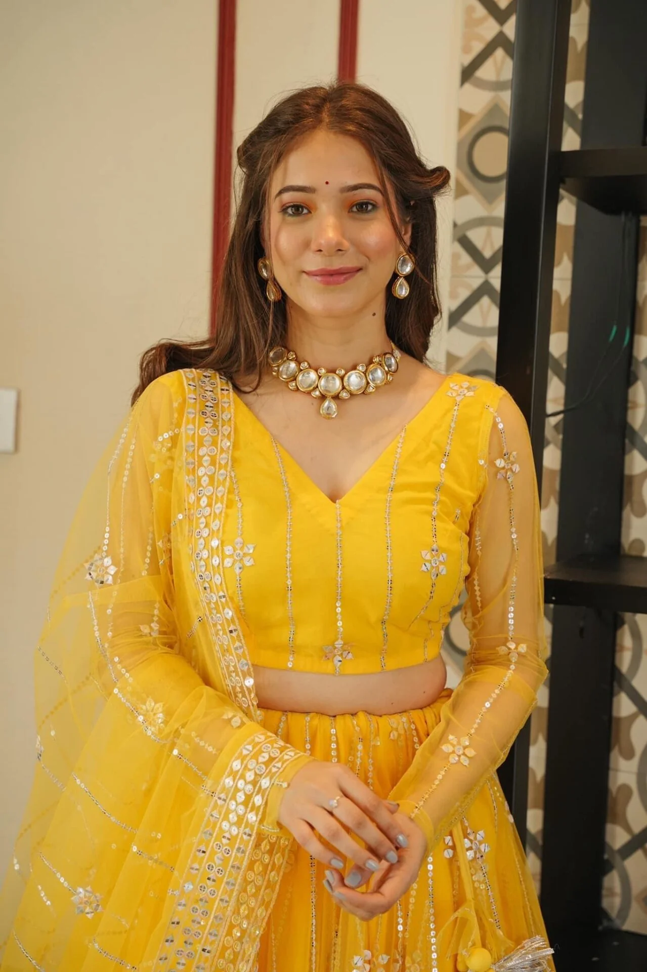 Aisha yellow net lehenga choli set - Image 6