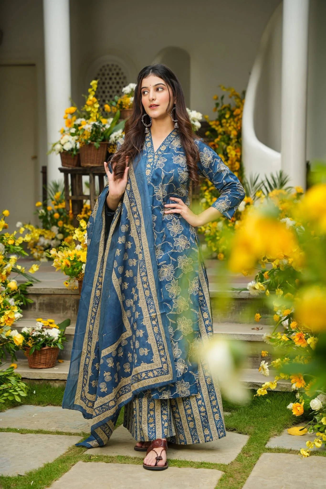 Anhaita Blue Printed Cotton Kurta Set - Image 3