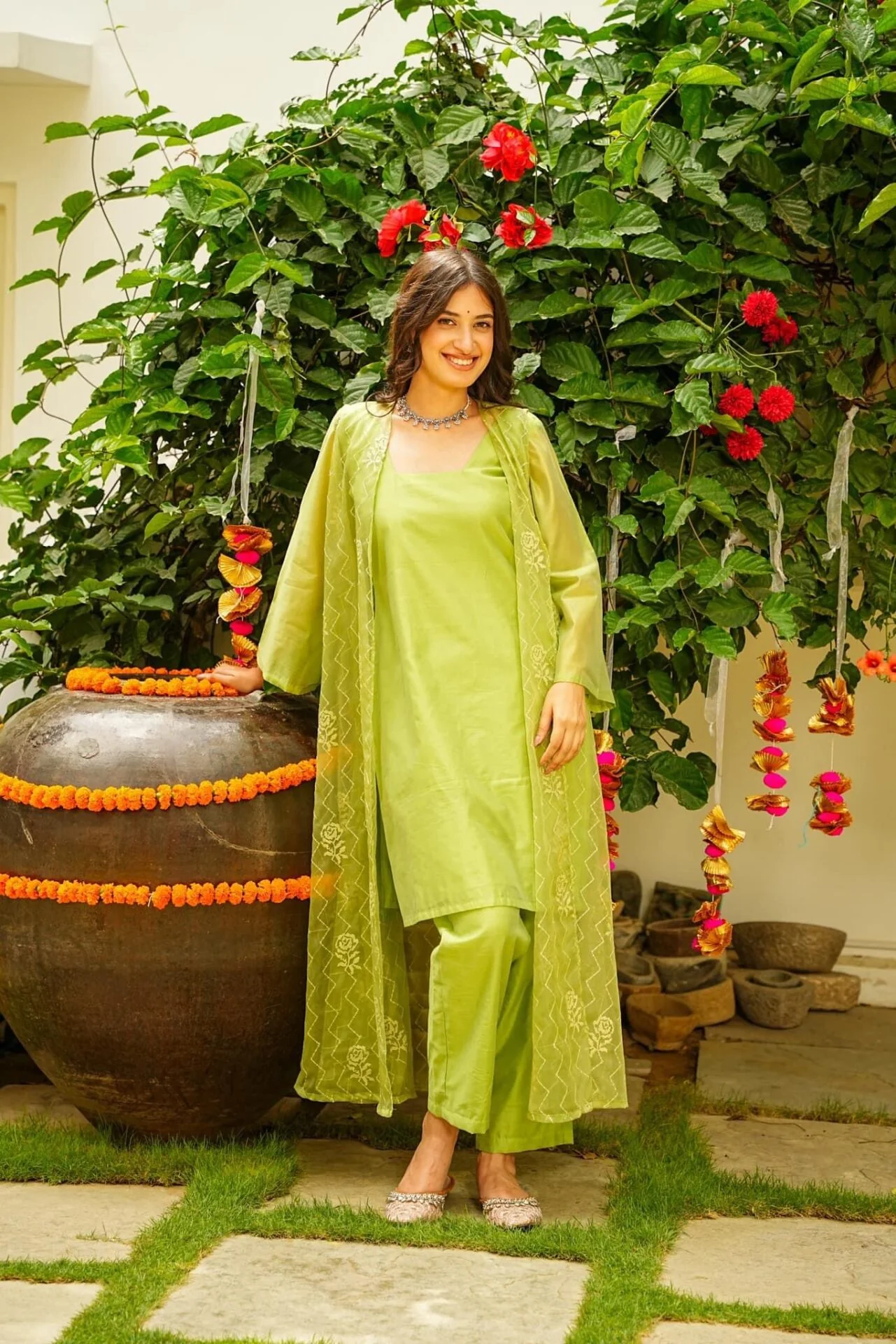 APPLE GREEN KURTA JACKET SET - Image 4
