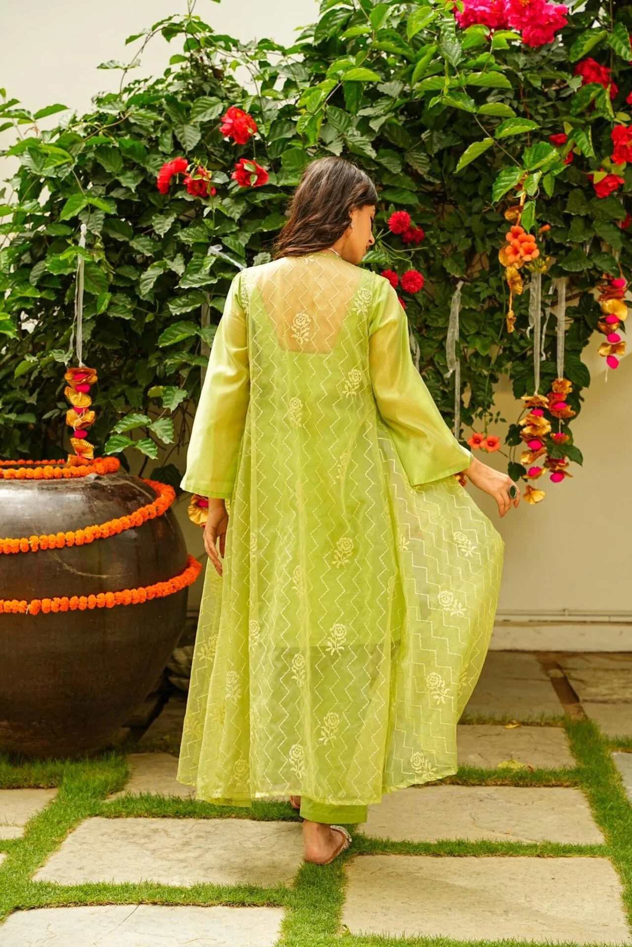 APPLE GREEN KURTA JACKET SET - Image 5