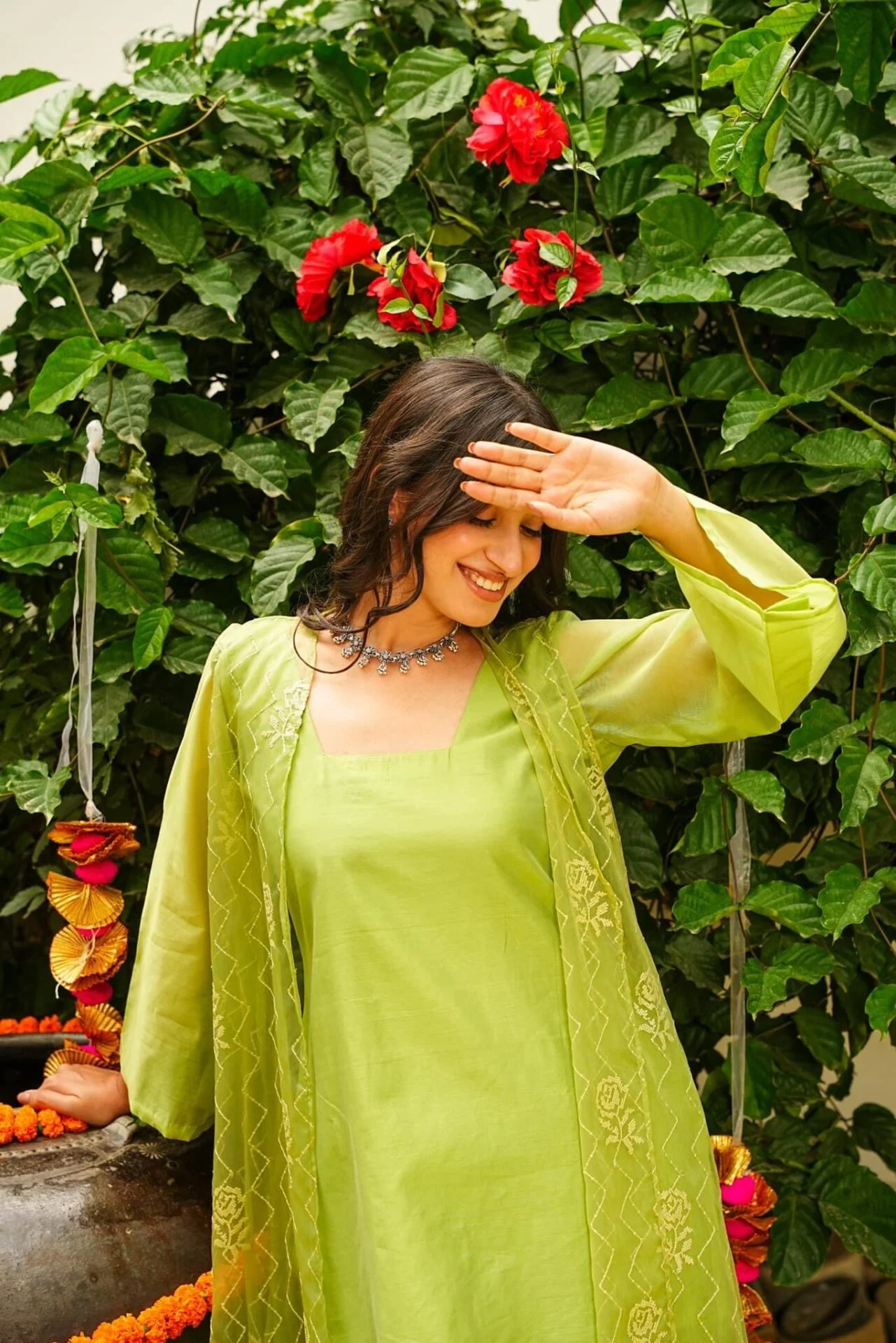 APPLE GREEN KURTA JACKET SET - Image 6