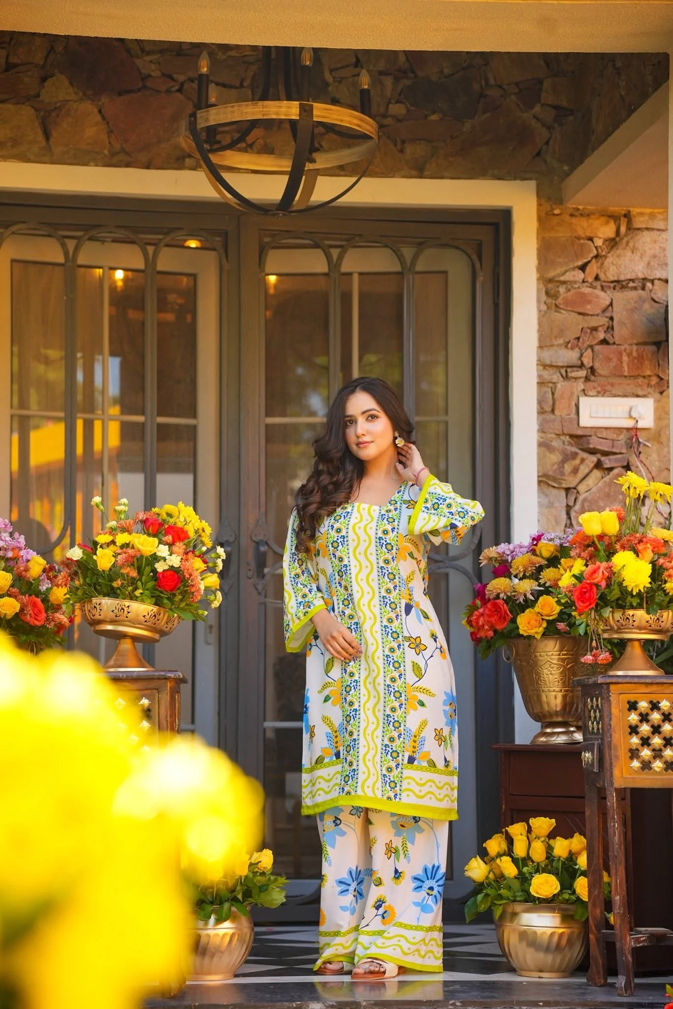 Ayla Blue and Yellow Printed Co-ord Set