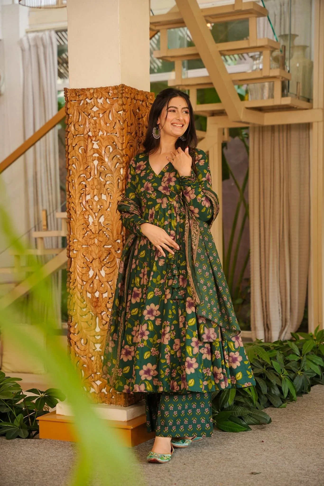 Bageshri Floral Cotton Anarkali Suit Set - Image 2