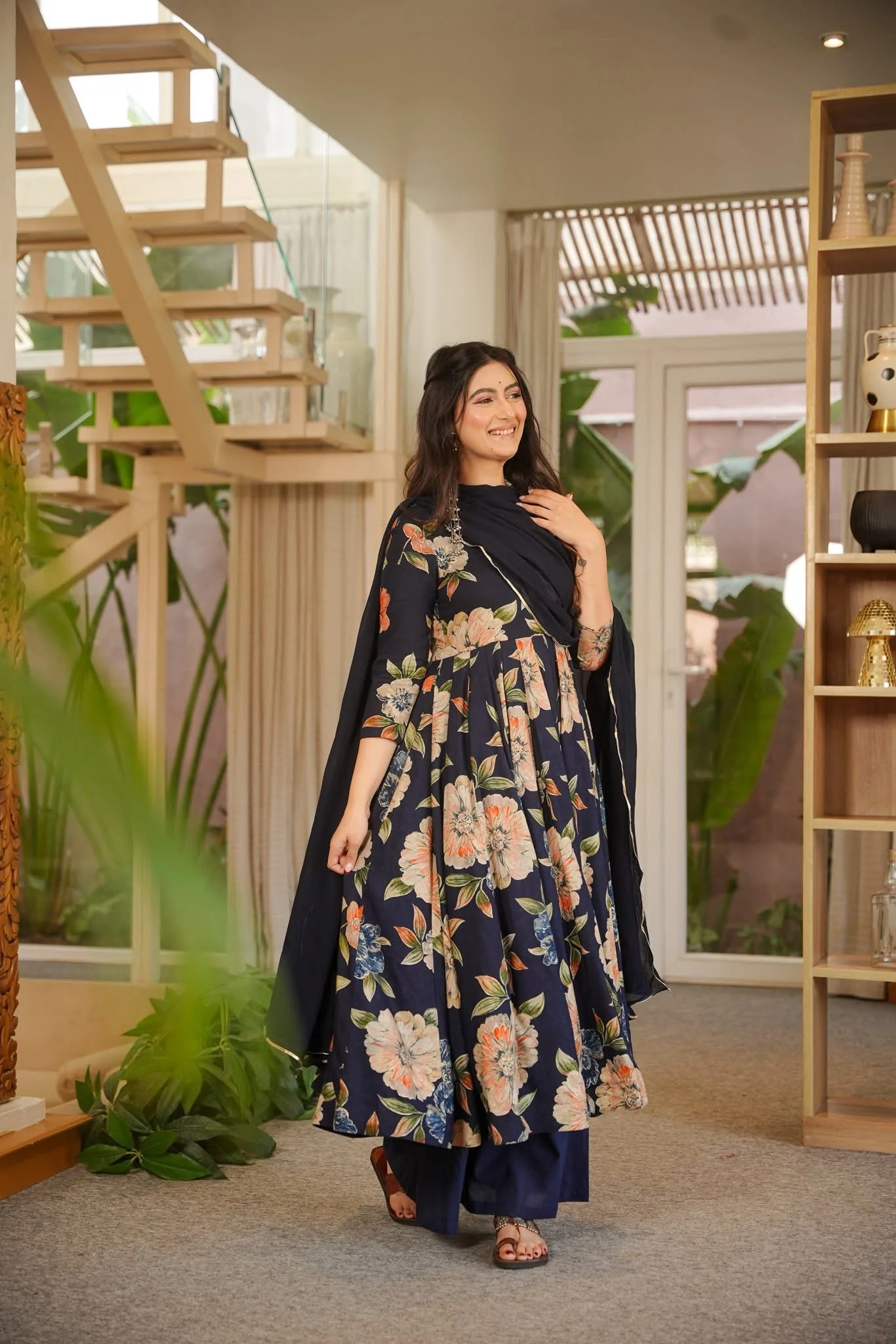 Bhuvi Blue Rayon Anarkali Suit Set - Image 3