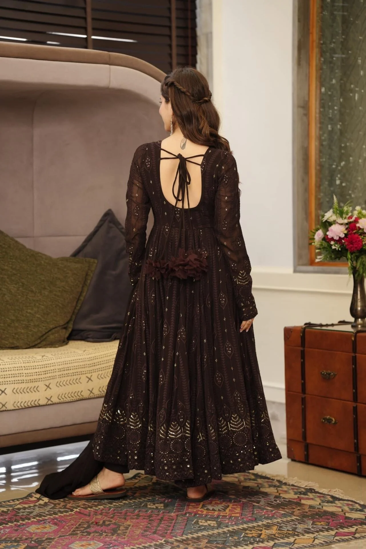 brown embroidered georgette suit set - Image 6