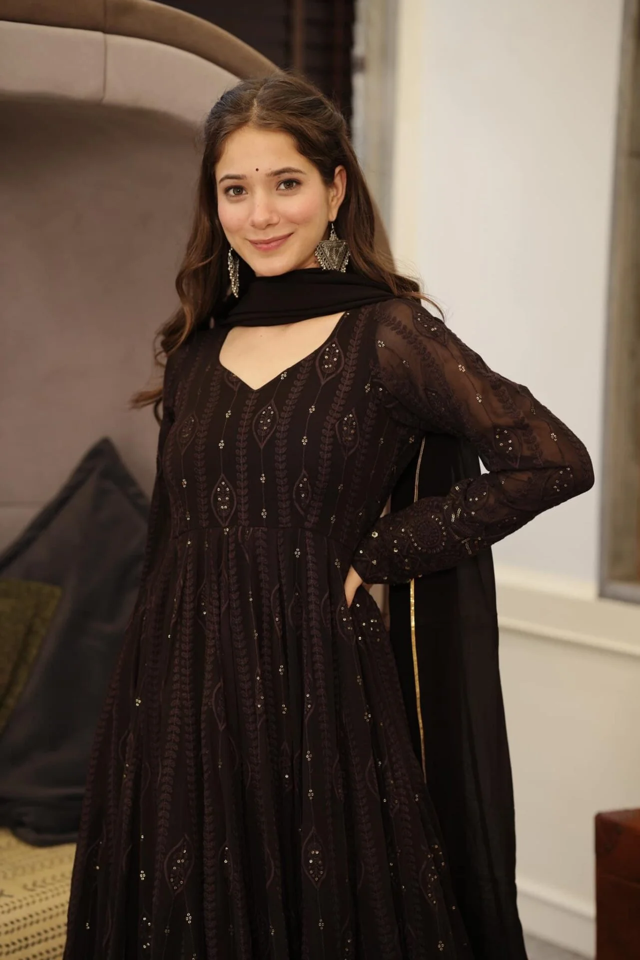brown embroidered georgette suit set - Image 7