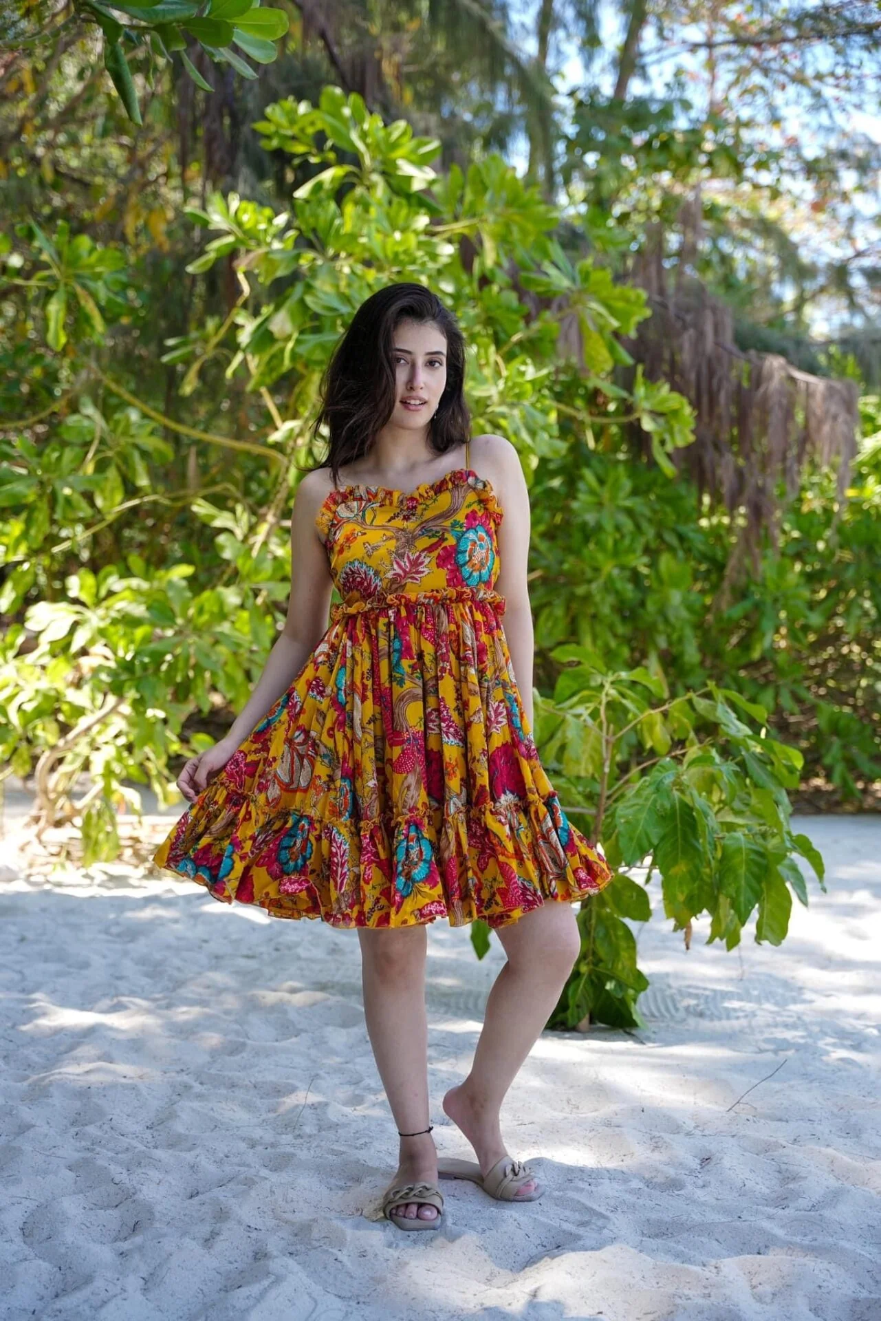 Canary Cascade Mini Dress - Image 3