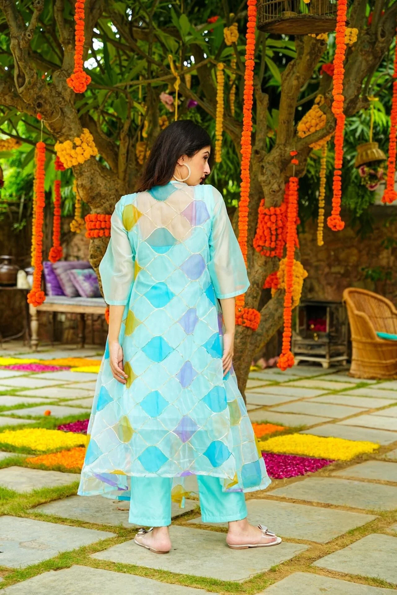 Crystal blue kurta jacket set - Image 4