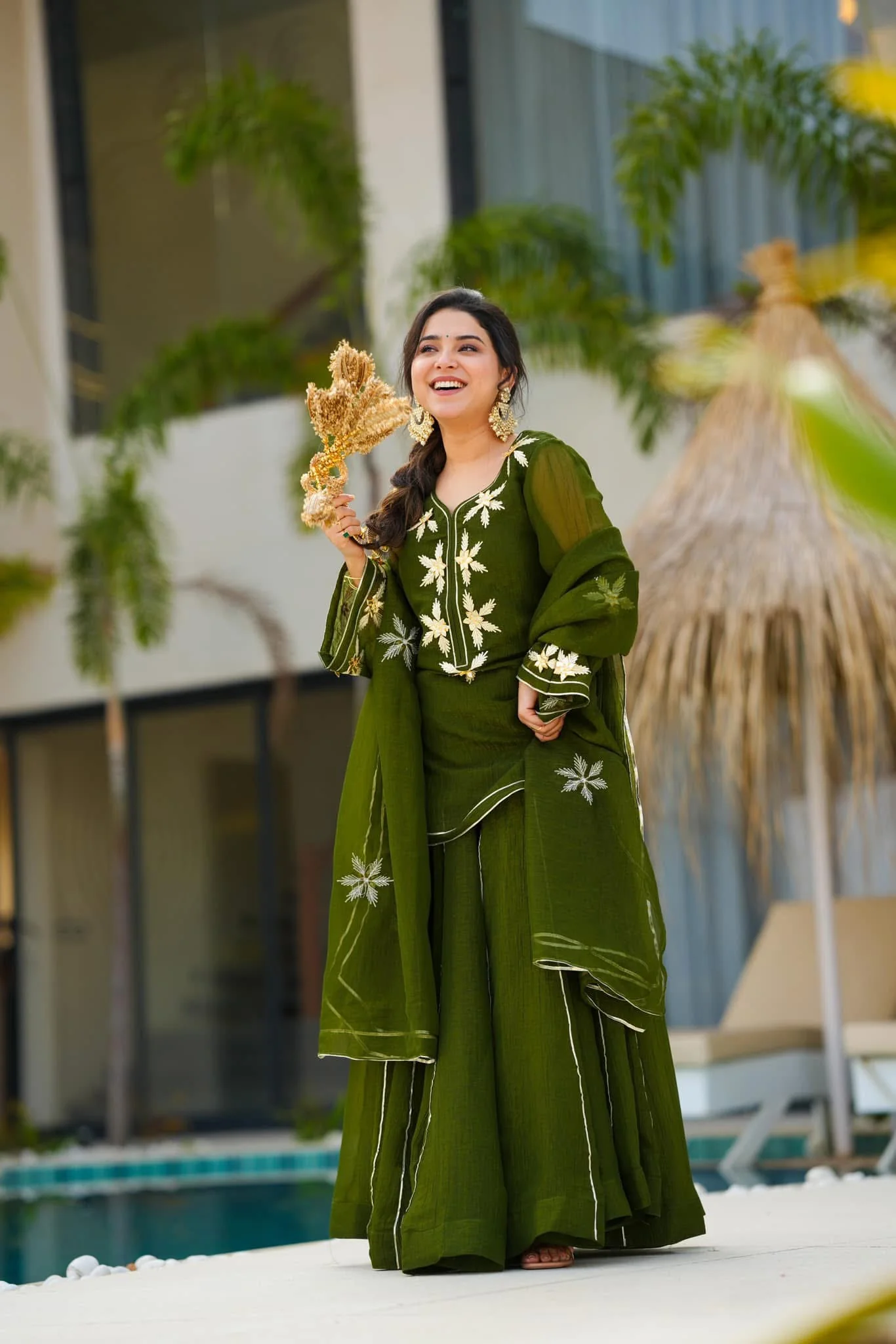 Emerald green kurta palazzo set - Image 3