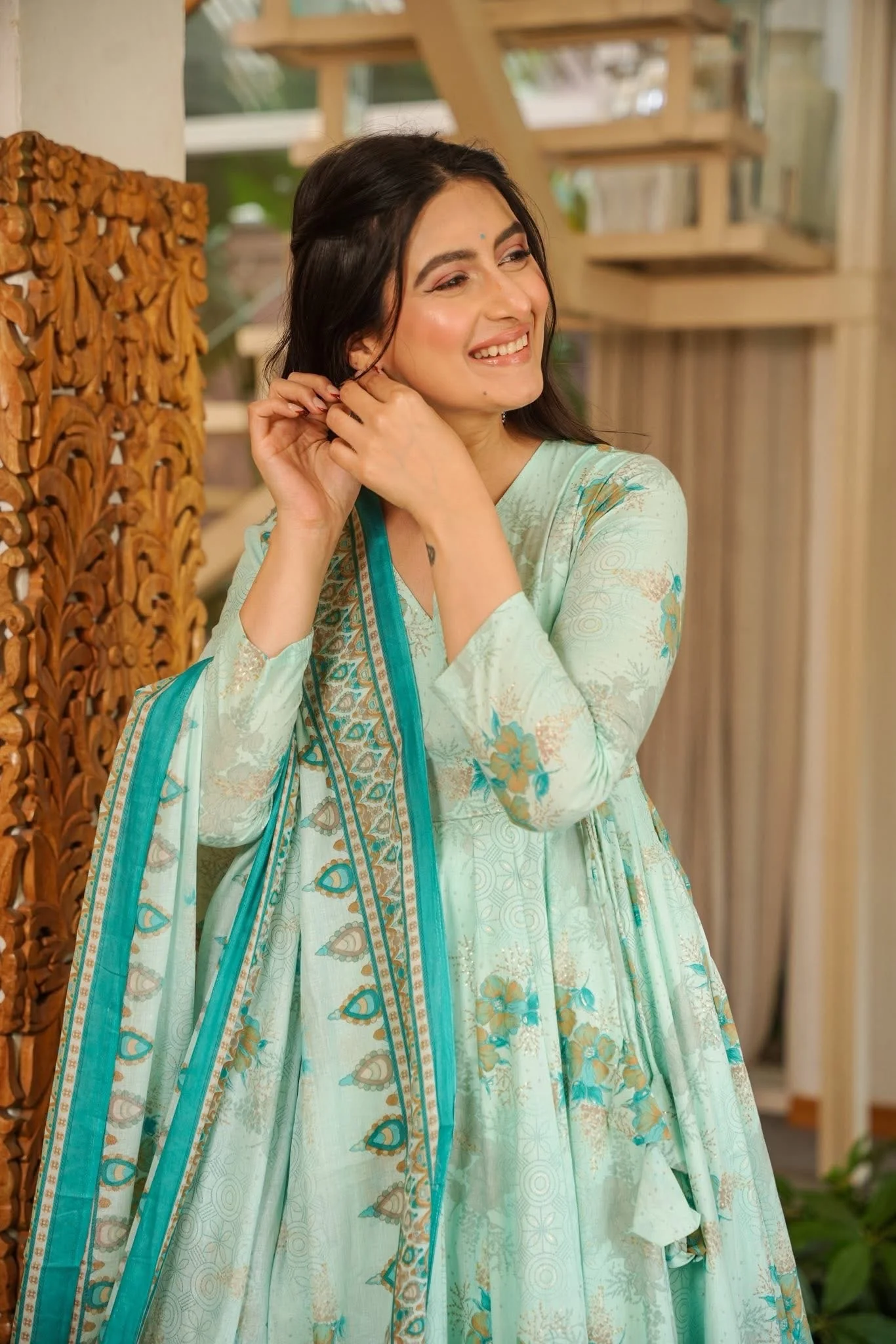 Eshal Pastel Cotton Anarkali Suit Set - Image 6