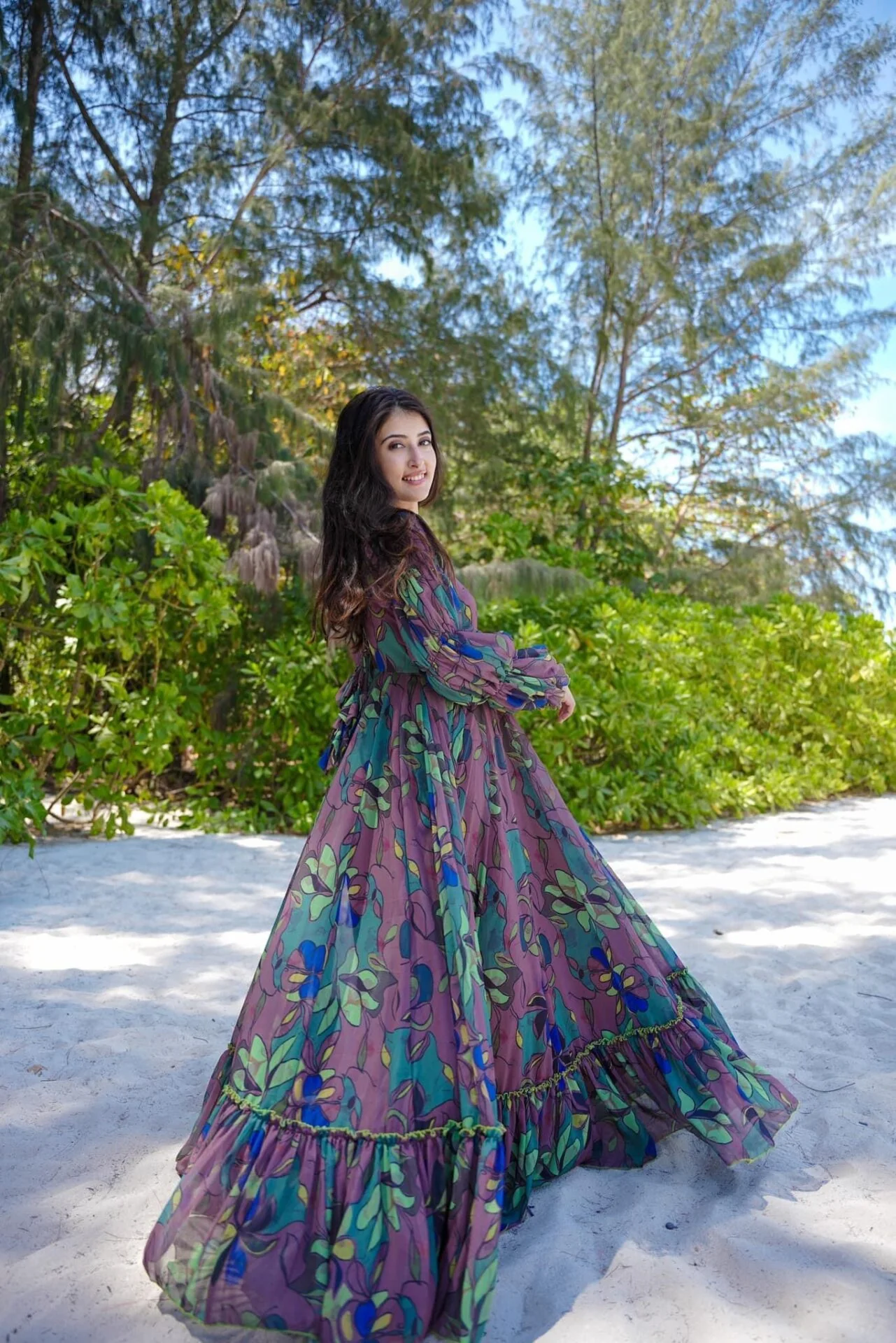 Georgette Multicolor Floral Mist Melody Gown Dress - Image 3