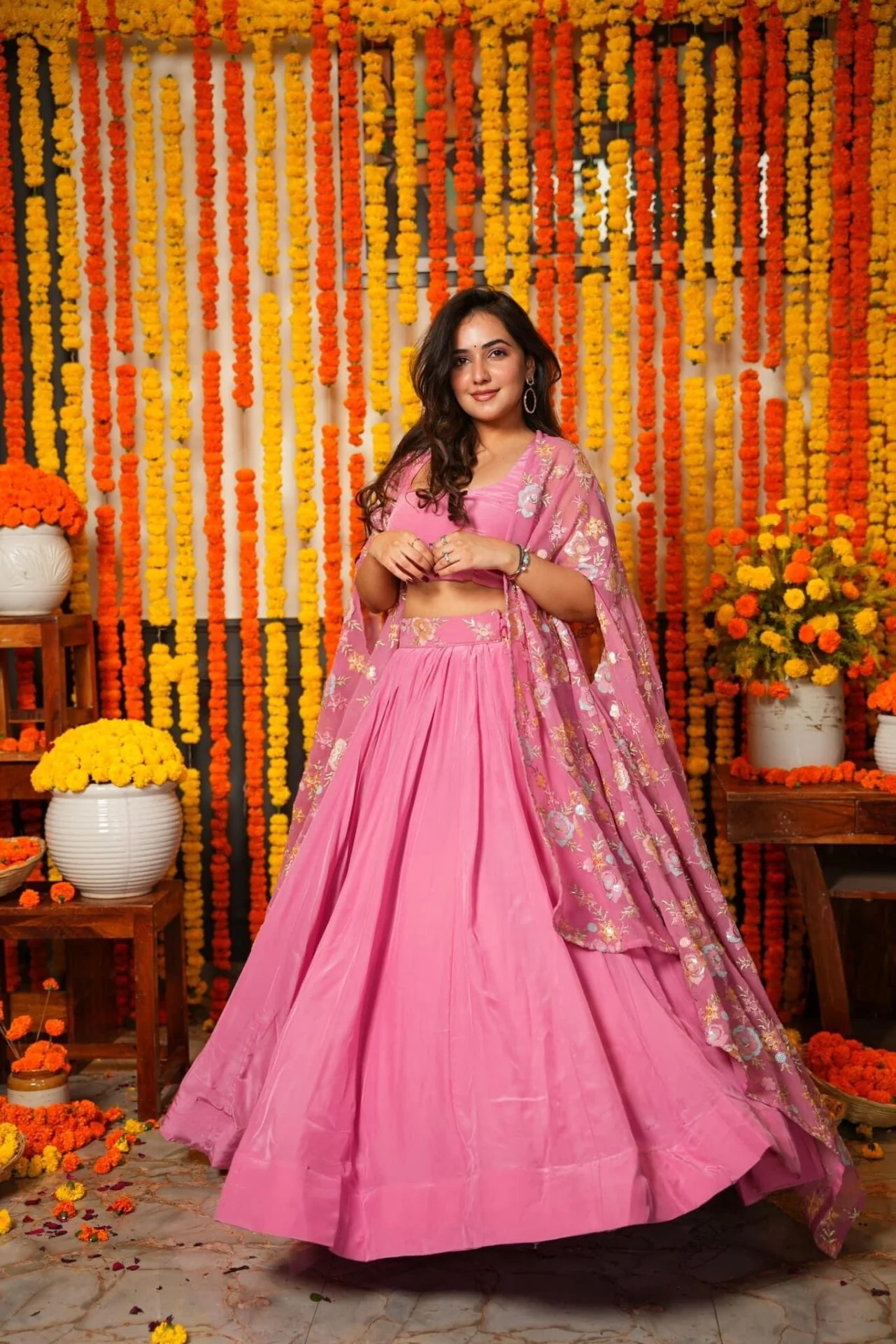Gautami pink croptop-shrug set - Image 3