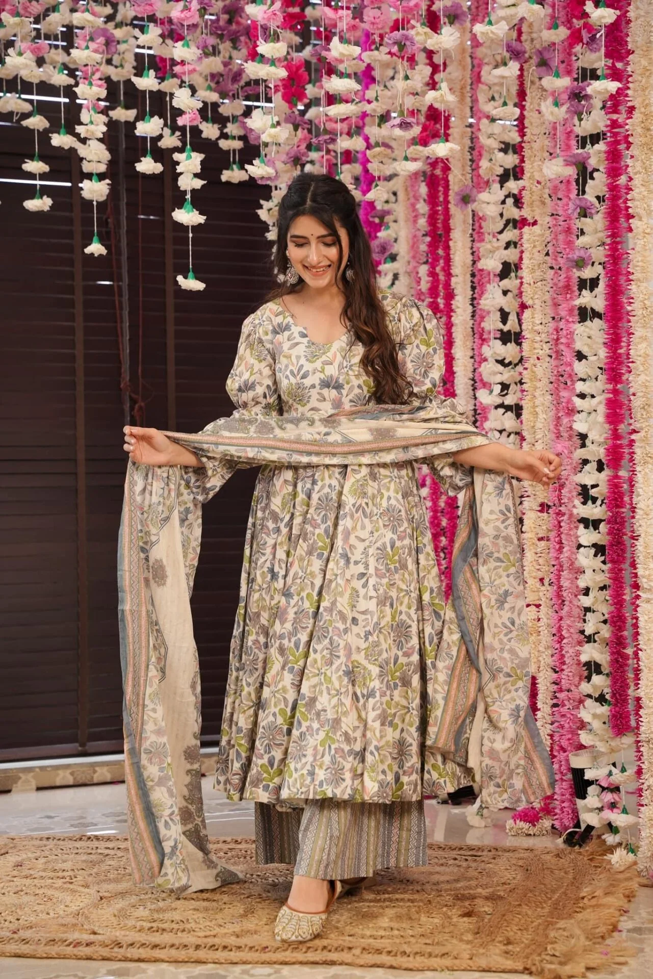 Green leaf print cotton suit set - Image 3