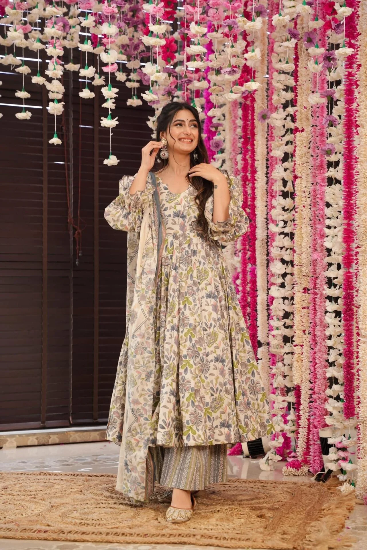 Green leaf print cotton suit set - Image 4