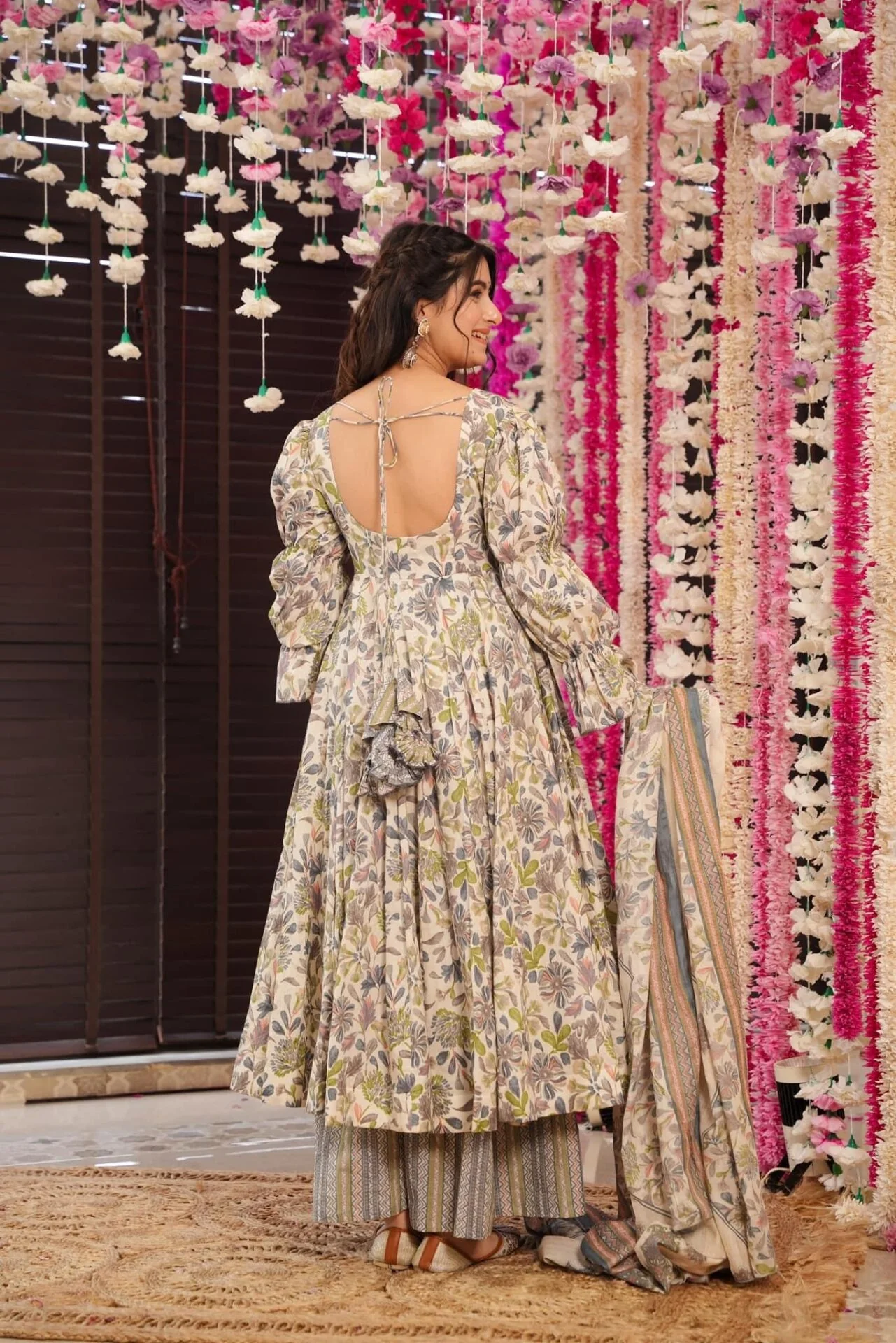 Green leaf print cotton suit set - Image 5