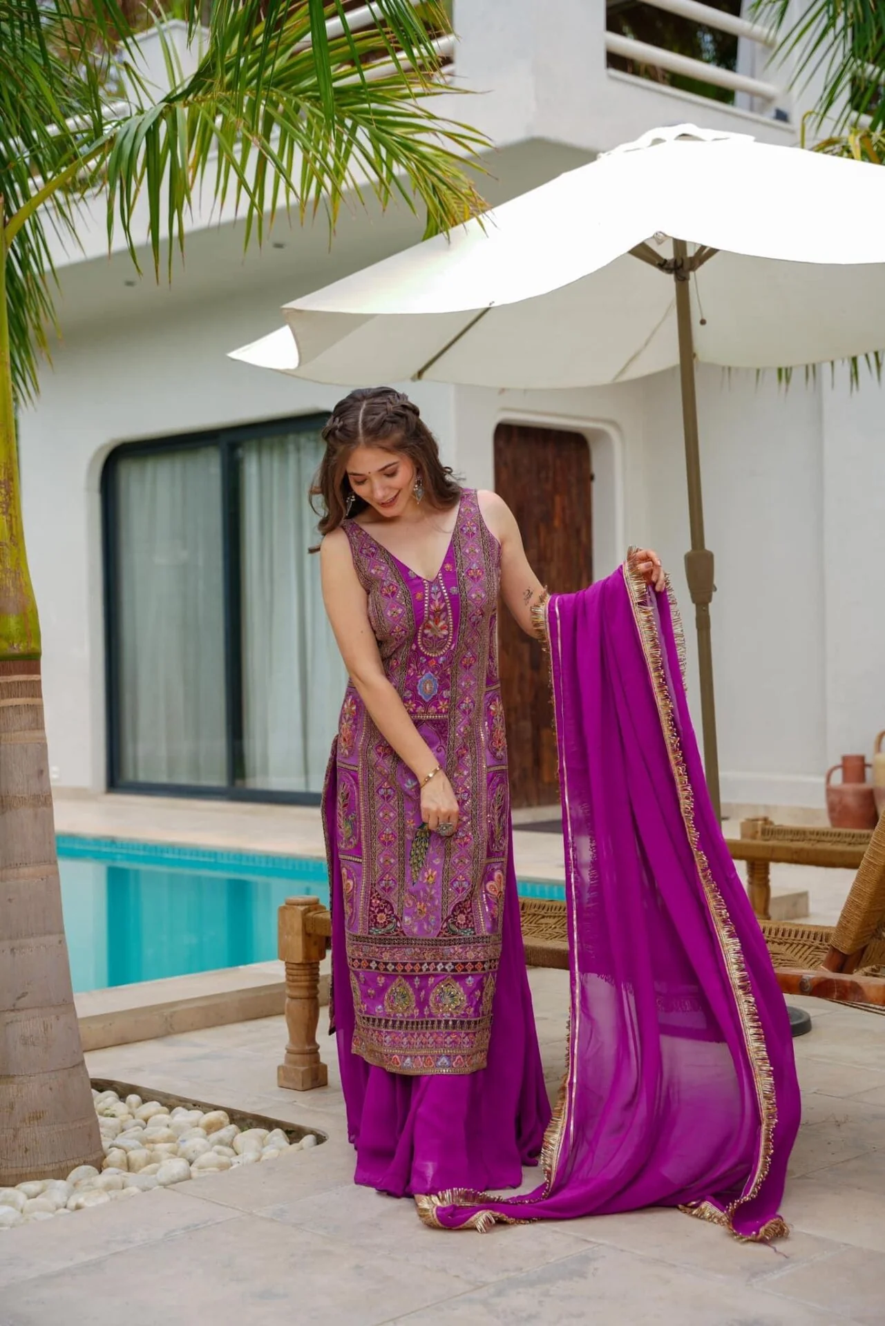Isabella purple heavy embroidered suit - Image 2