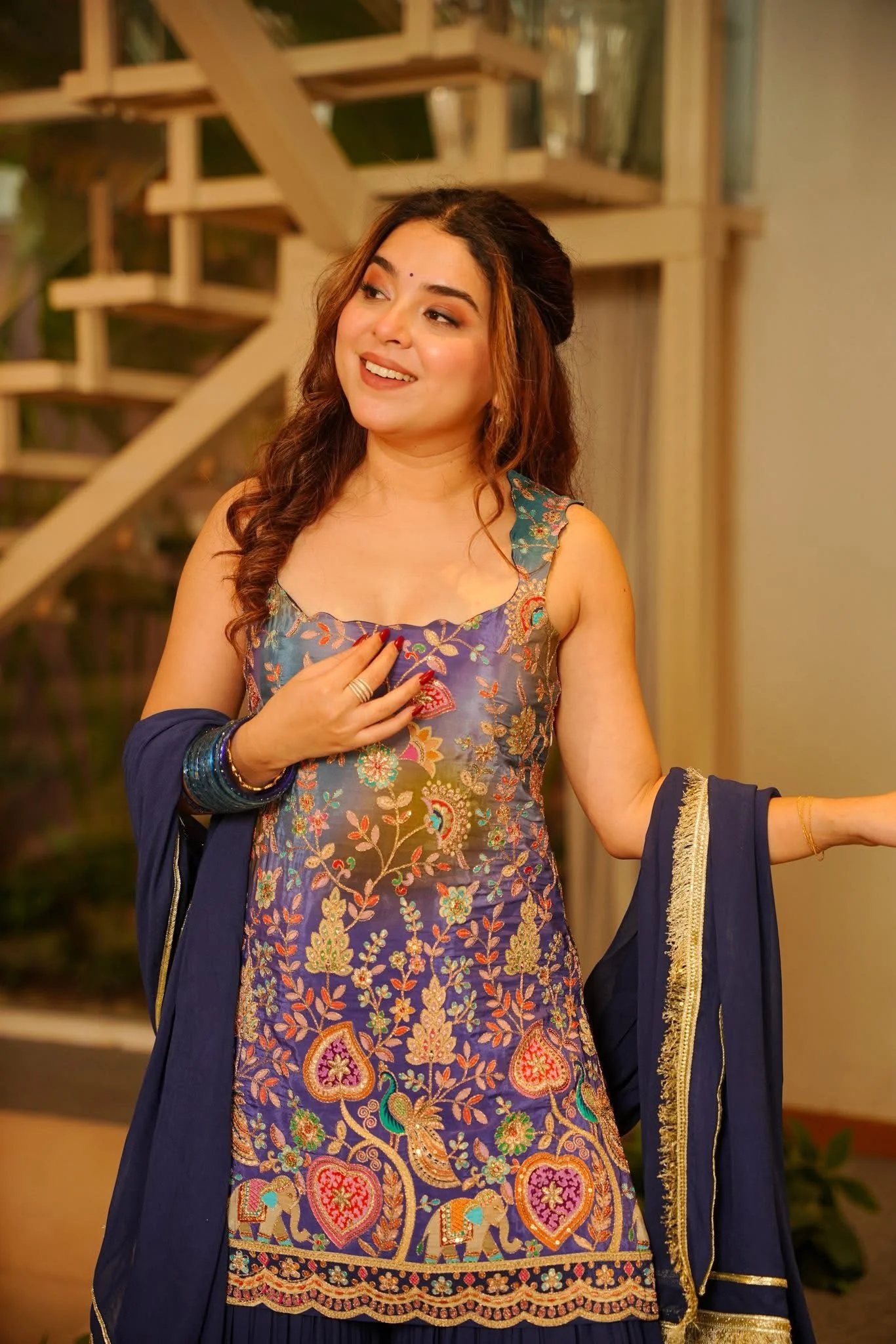Janya Purple Heavy Embroidered Sharara Set - Image 6