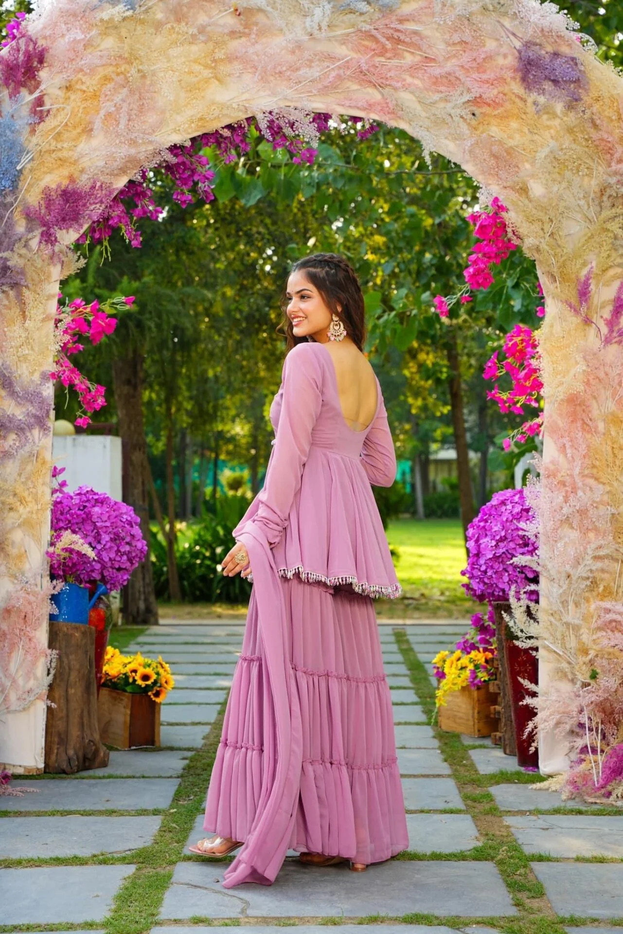 Lavender light georgette sharara set - Image 5