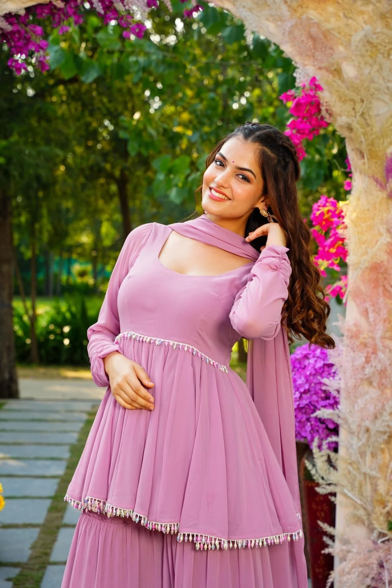 Lavender light georgette sharara set - Image 6