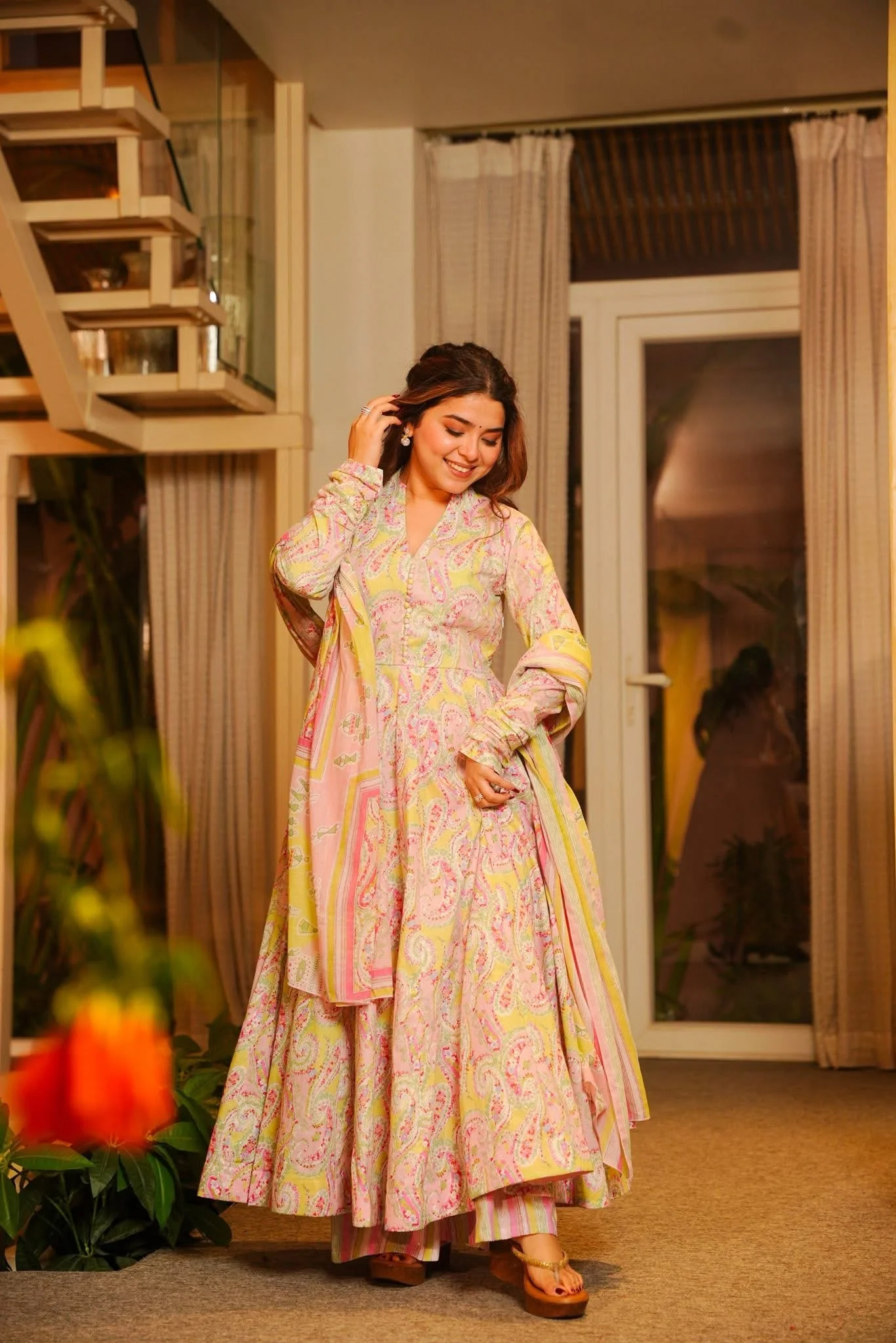 Lenore Pastel Cotton Anarkali Suit Set - Image 3