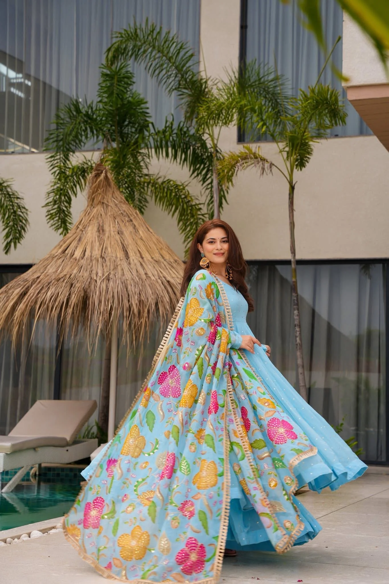 Lotus Radiance Blue Organza Anarkali Suit Set - Image 2