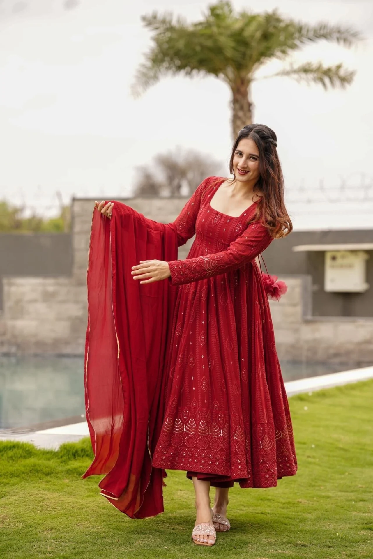 maroon embroidered georgette suit set - Image 3