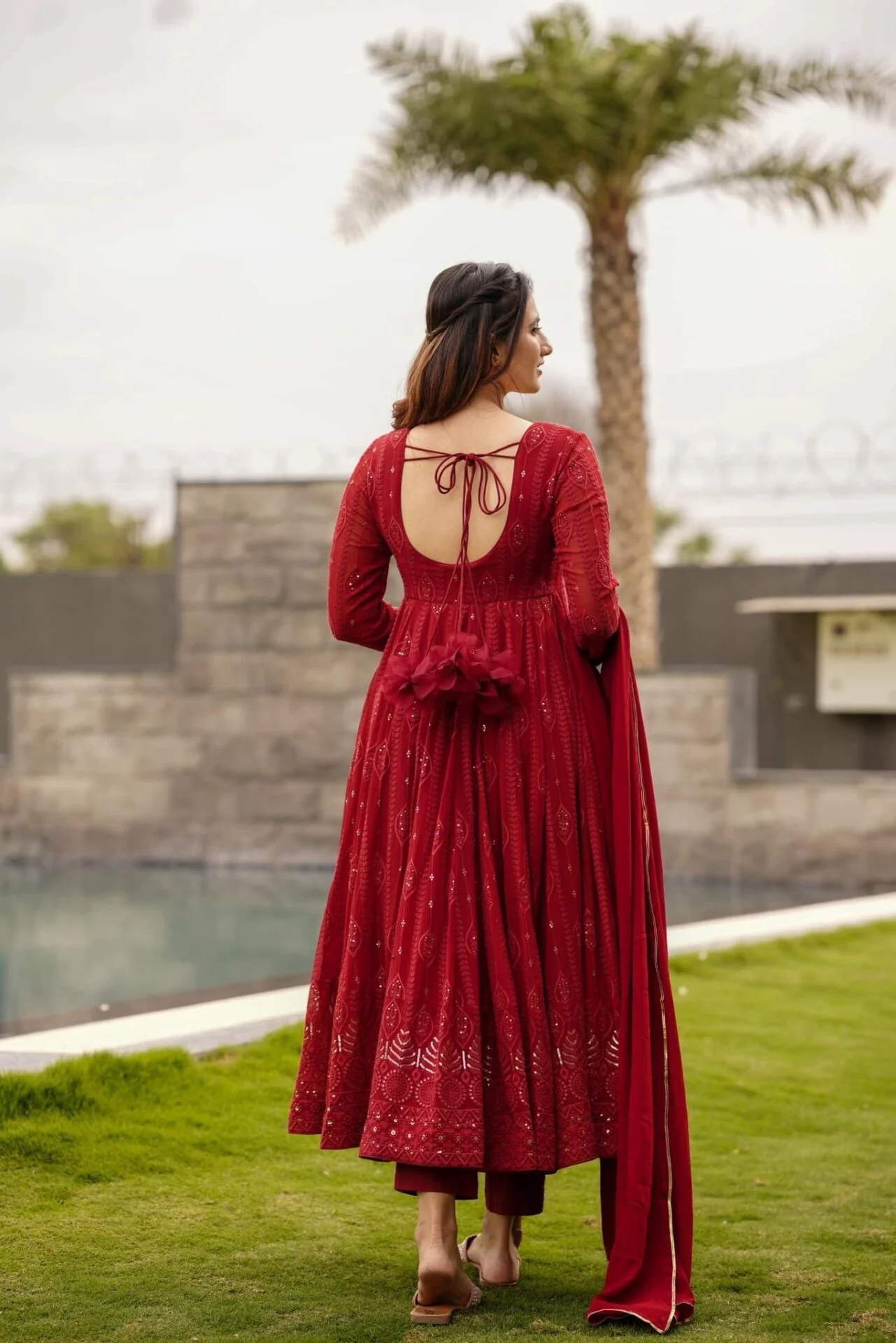 maroon embroidered georgette suit set - Image 4