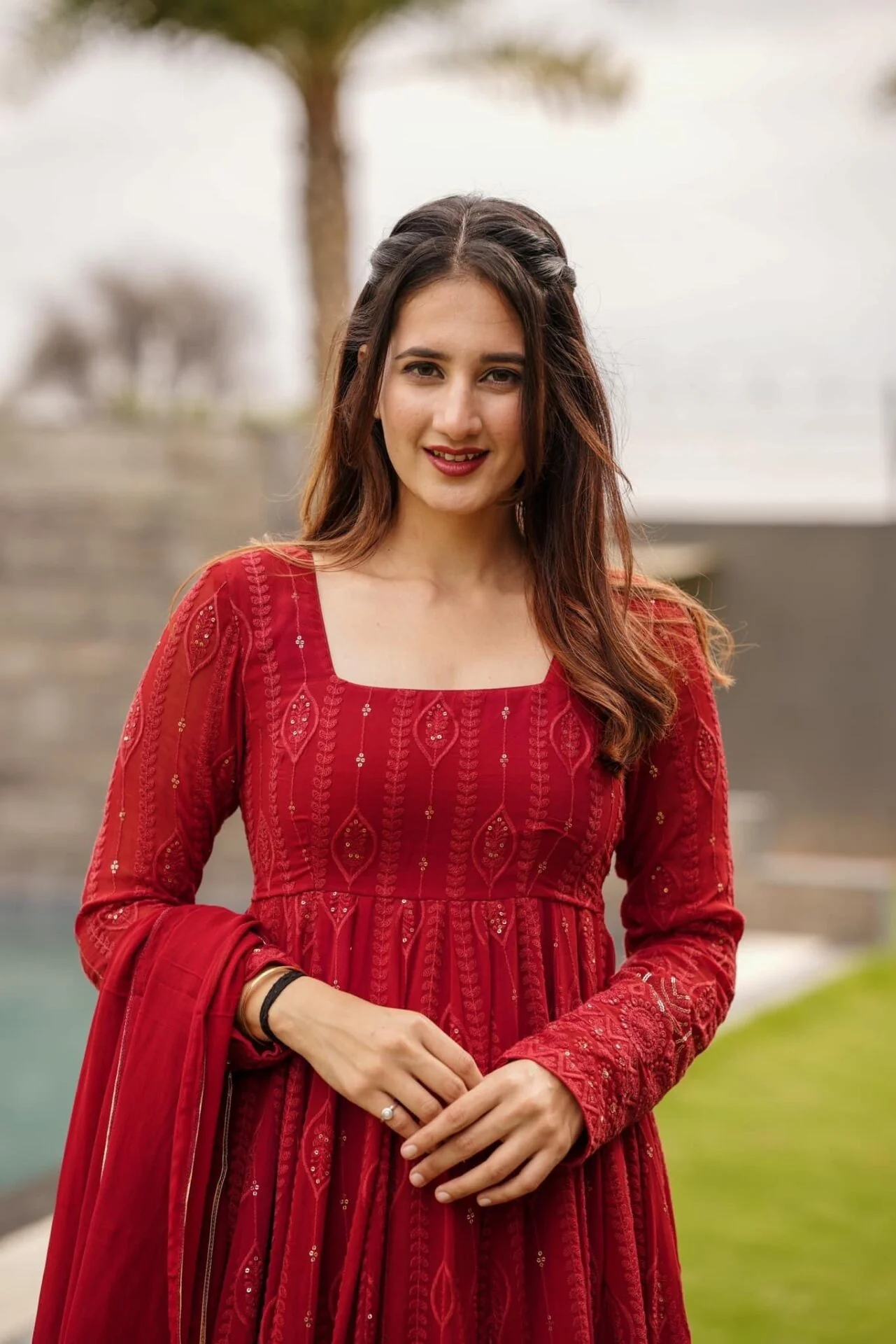 maroon embroidered georgette suit set - Image 5