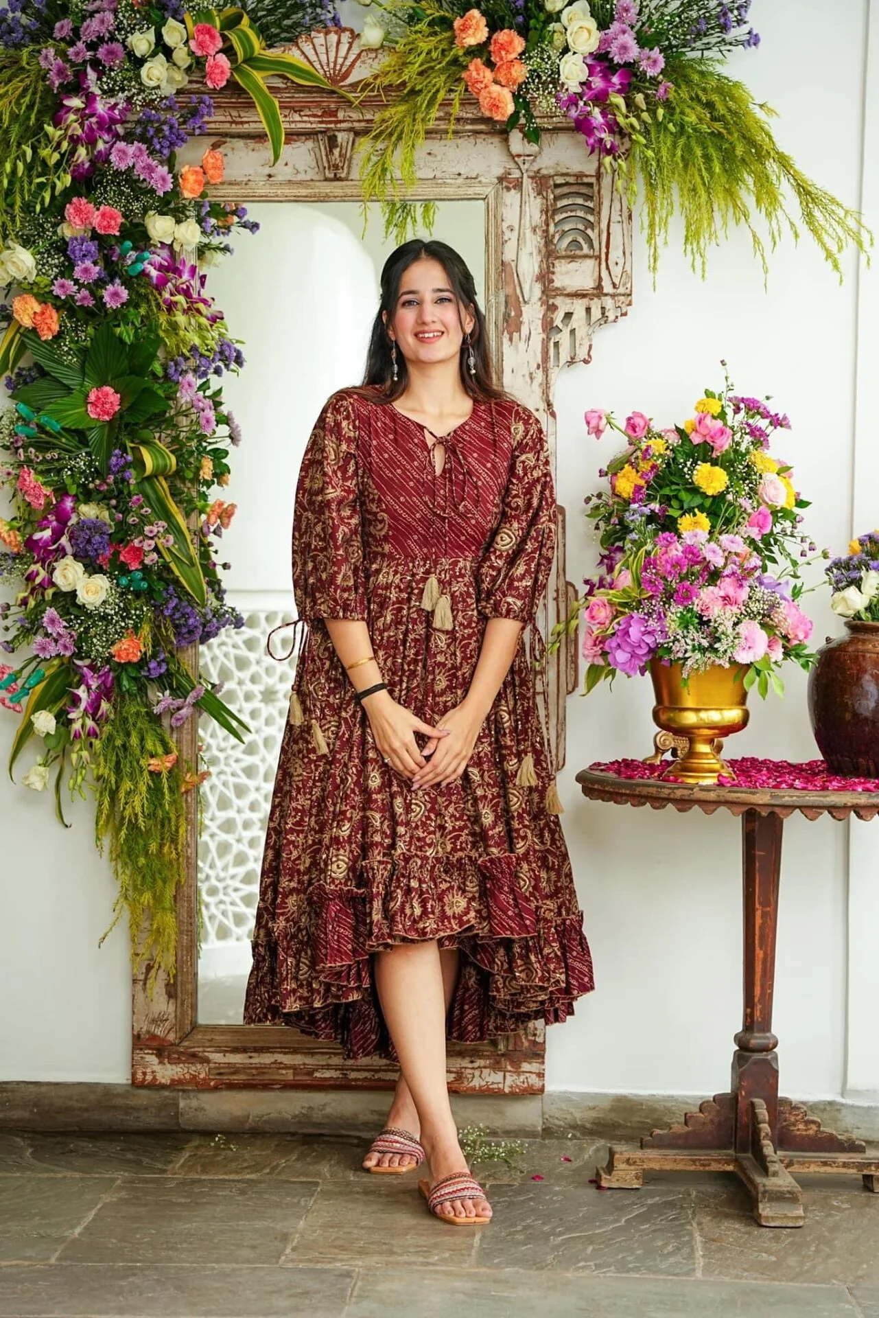 Maroon Majesty Muslin Dress - Image 3