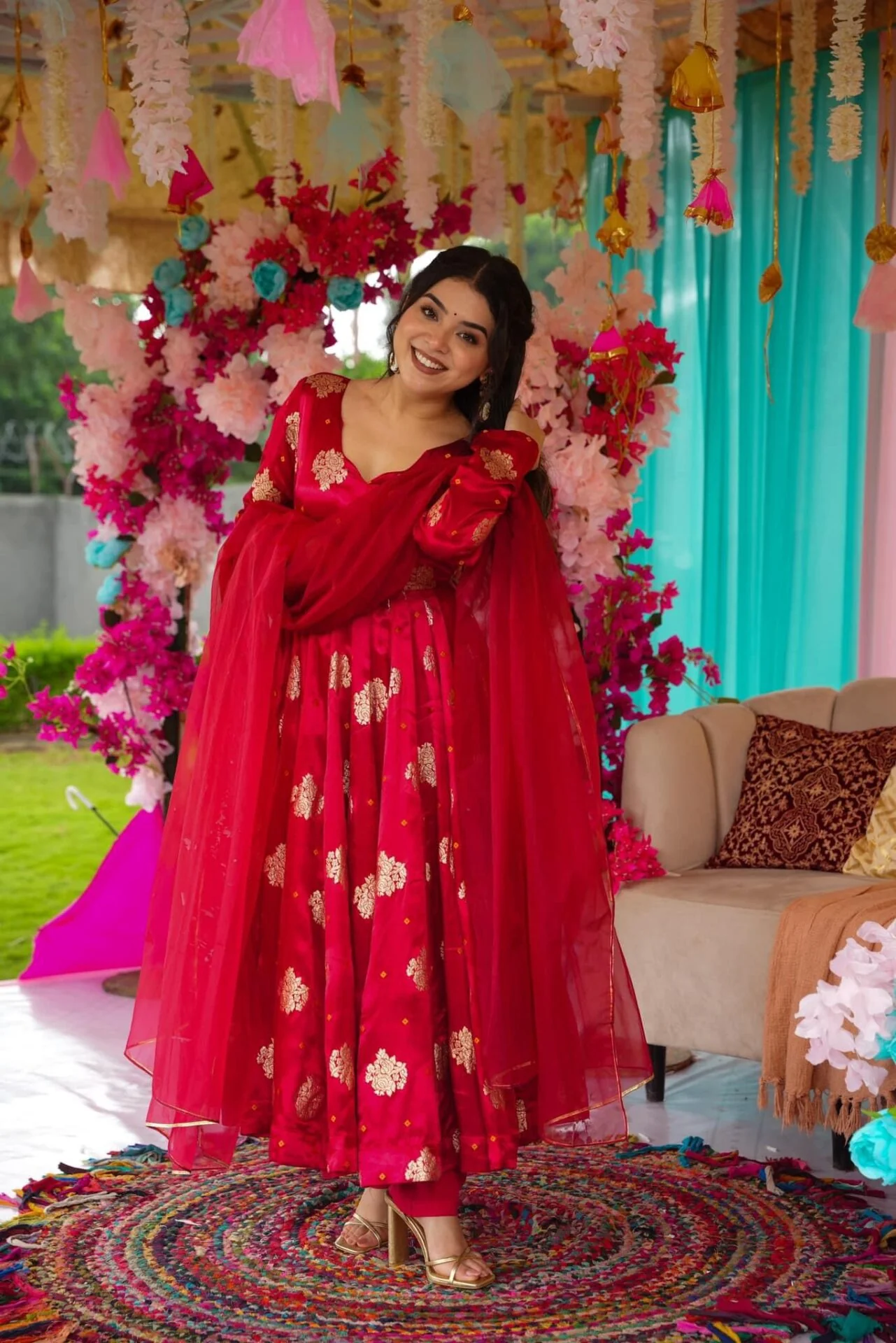 Midnight maroon silk suit set - Image 2