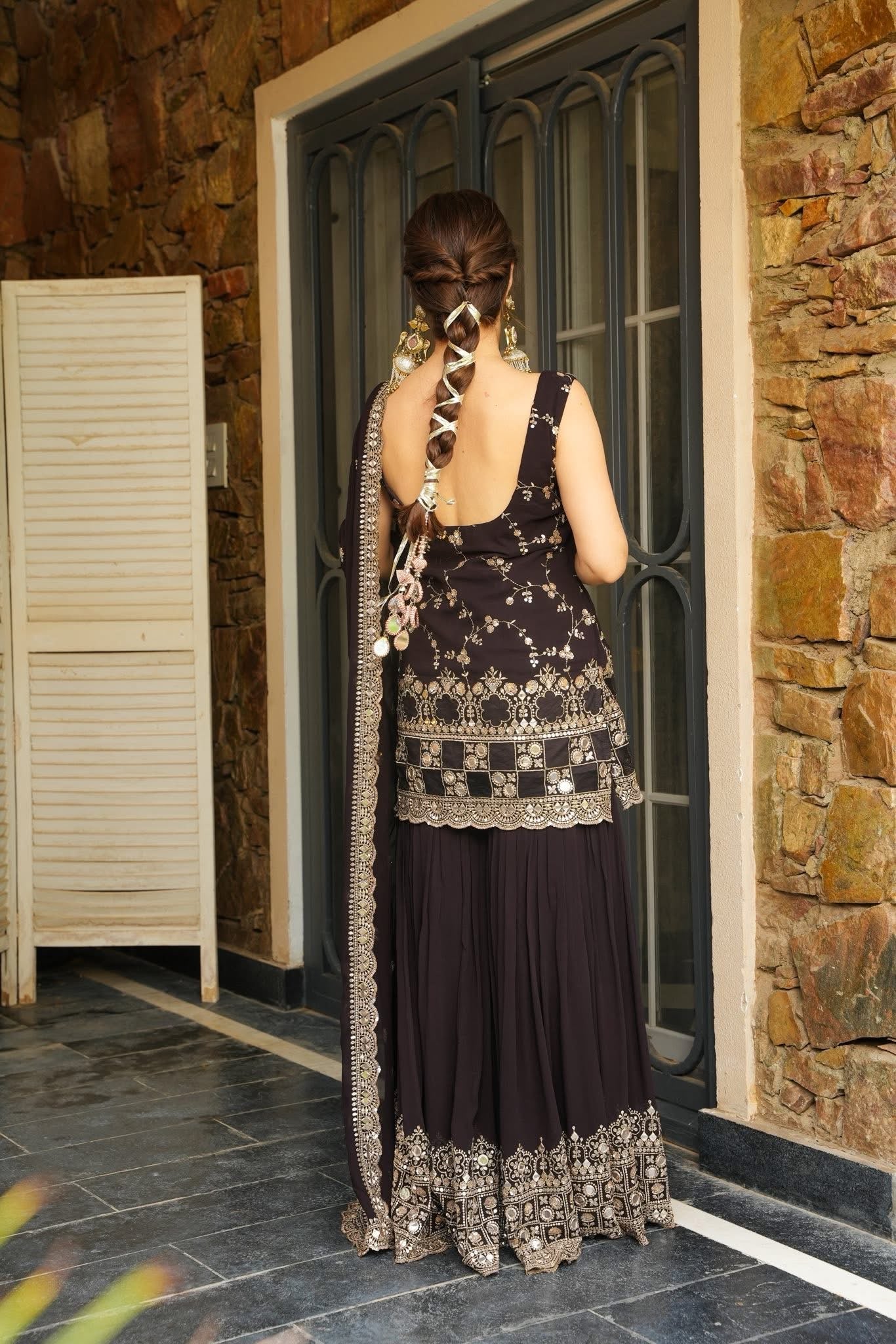 Mirzaa Brown Sharara Set - Image 4