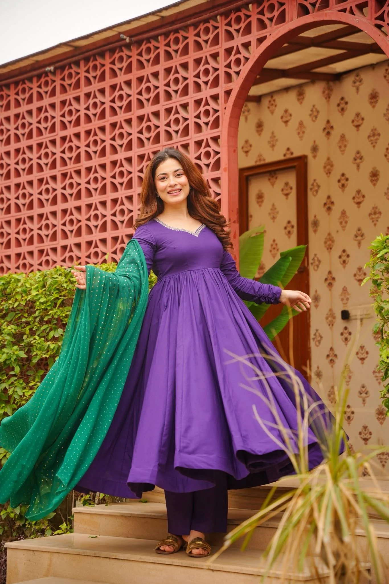 Ojalika Purple Cotton Anarkali Suit Set - Image 2