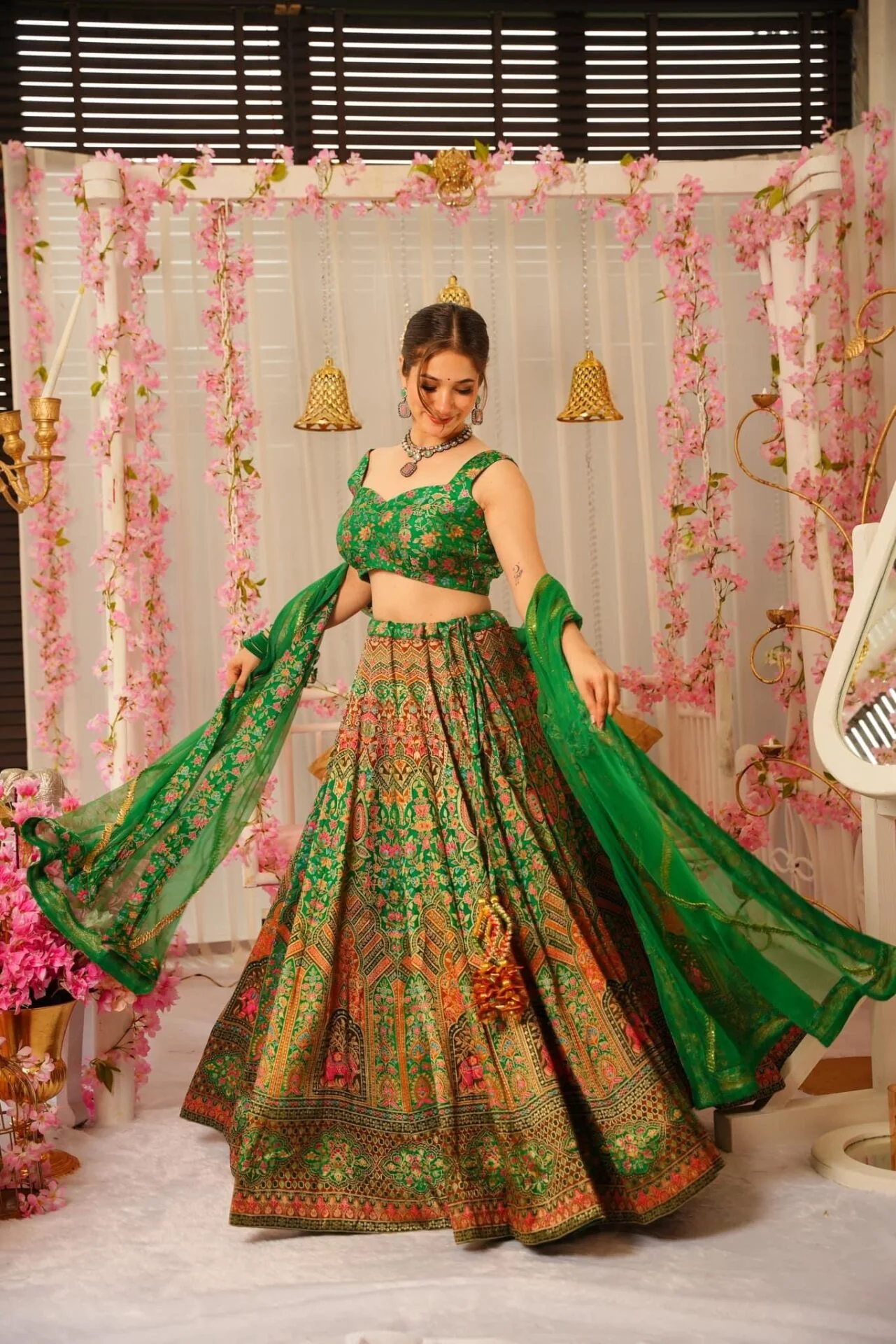 Peacock green silk lehenga set - Image 2