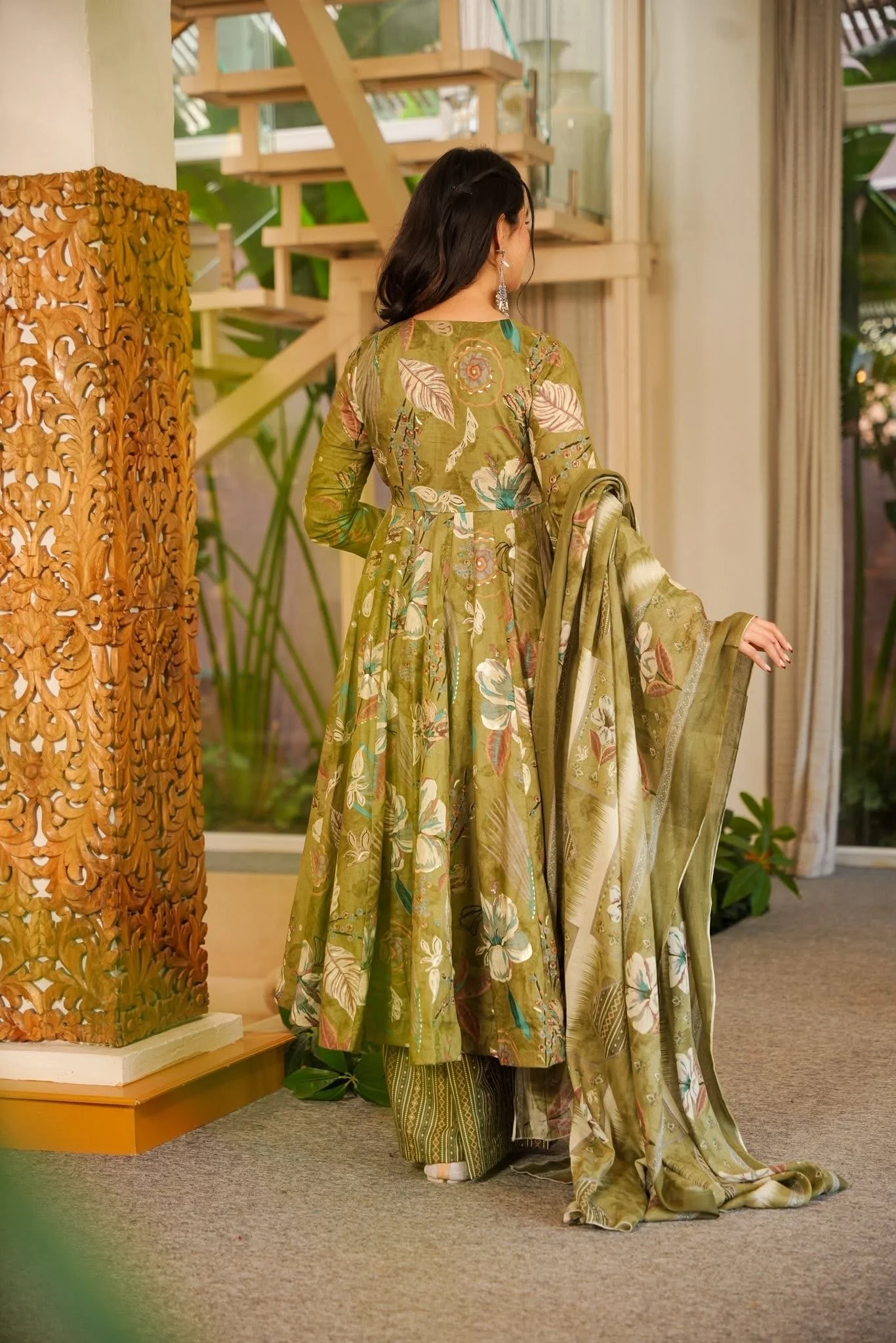 Prerna Green Cotton Anarkali Suit Set - Image 5