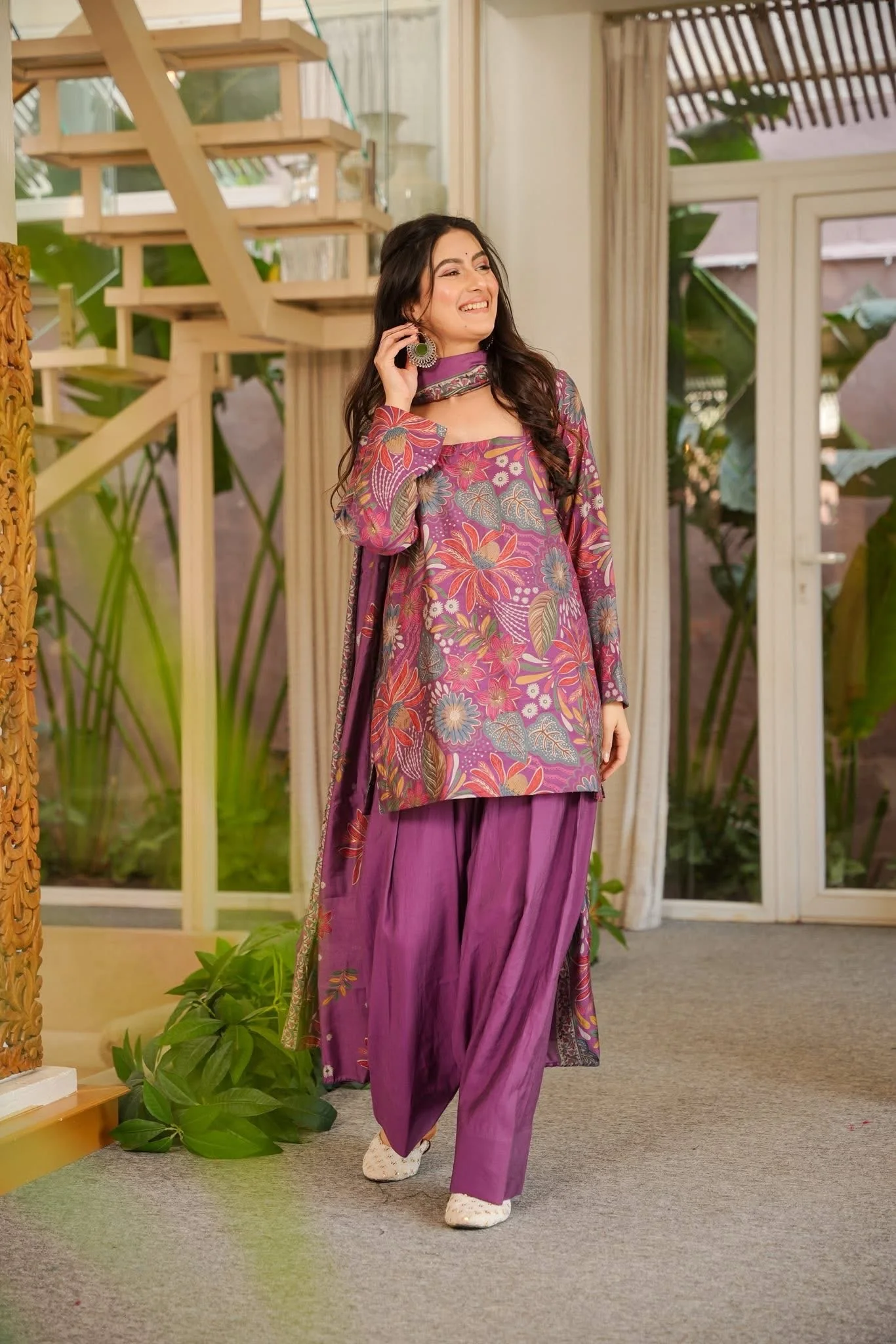 Rameen Purple Muslin Farsi Salwar Set - Image 2