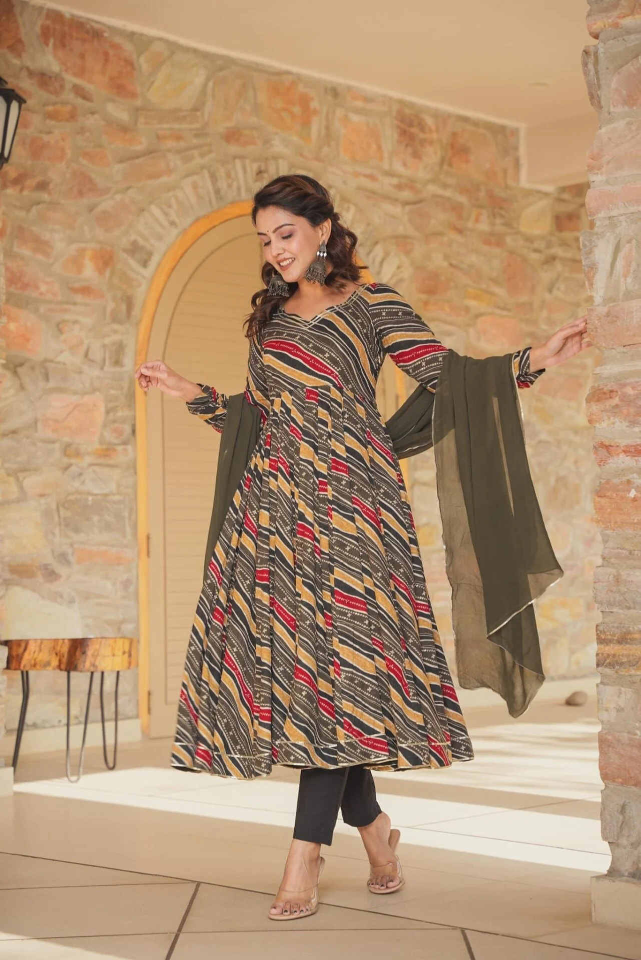 Black Designer Romi Rayon Suit Set with Dupatta - Image 3