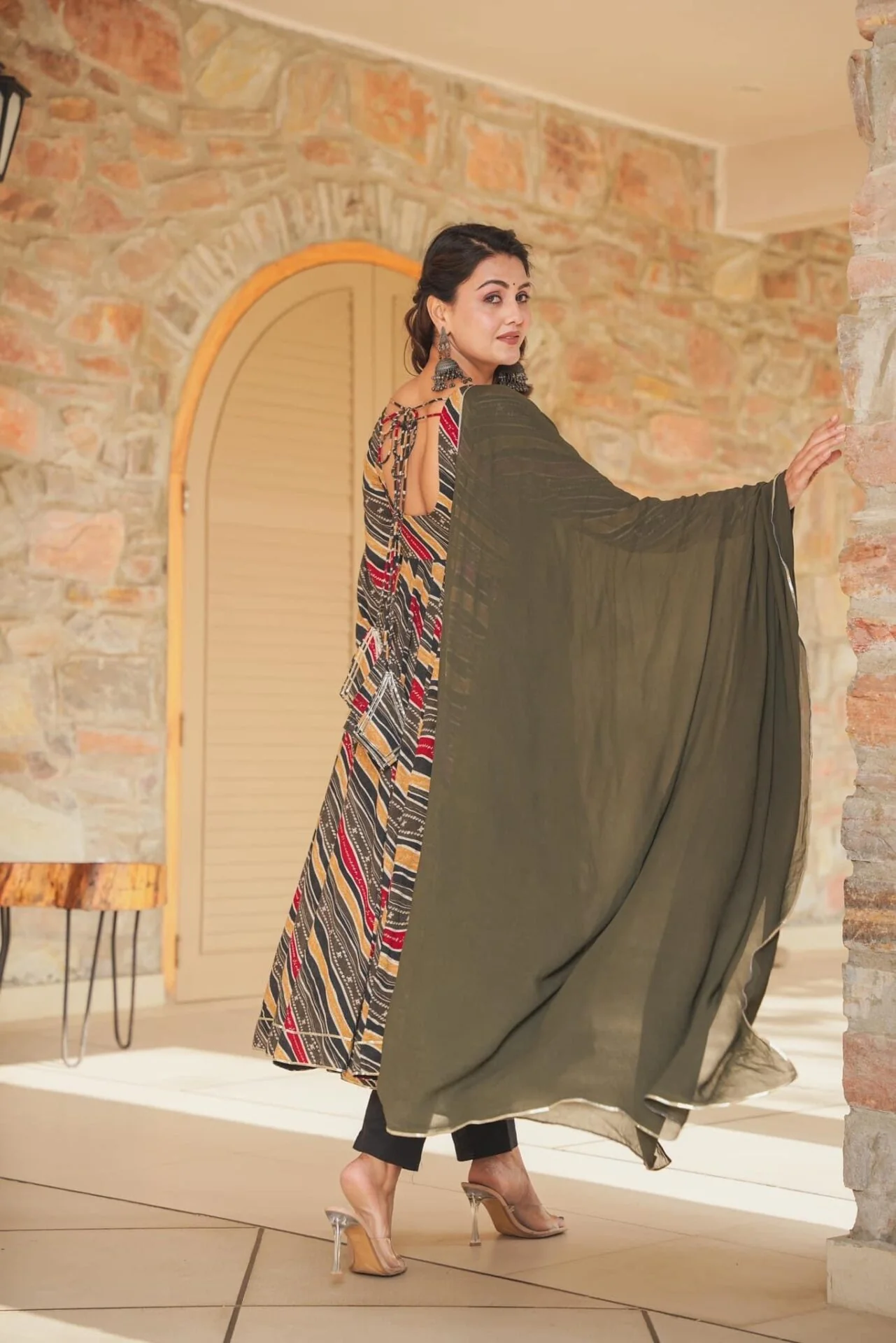 Black Designer Romi Rayon Suit Set with Dupatta - Image 5