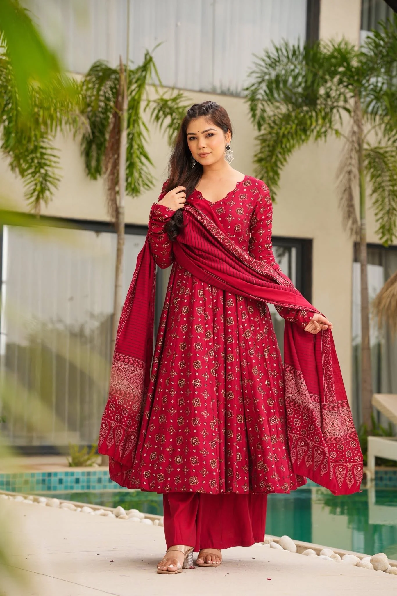 Rubina Red Muslin Suit Set - Image 2