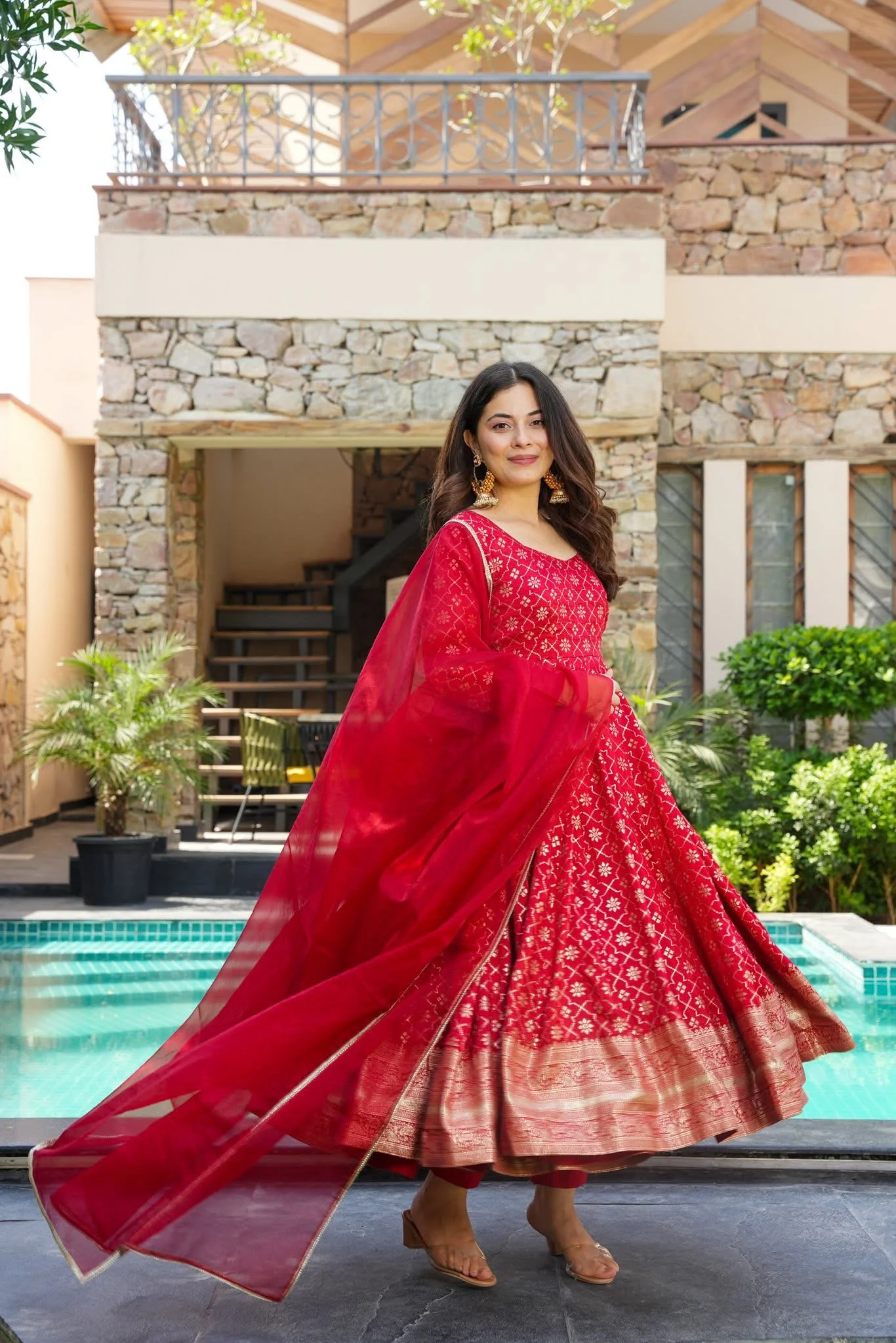 Ruby Elegance Silk Suit Set - Image 2