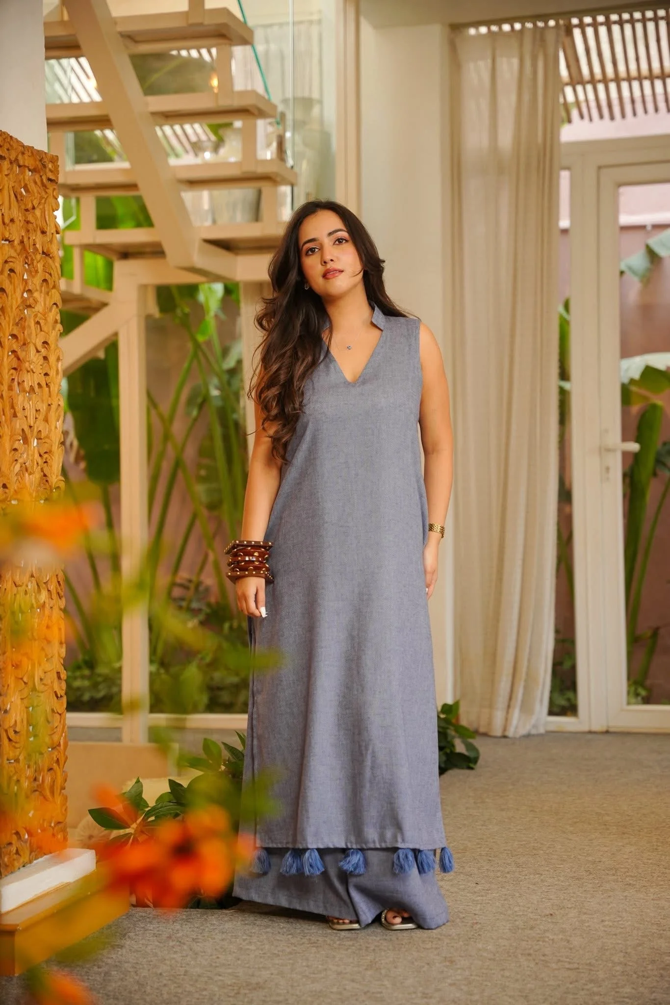 Ruvya Blue Kurta Set with Jacket - Image 2