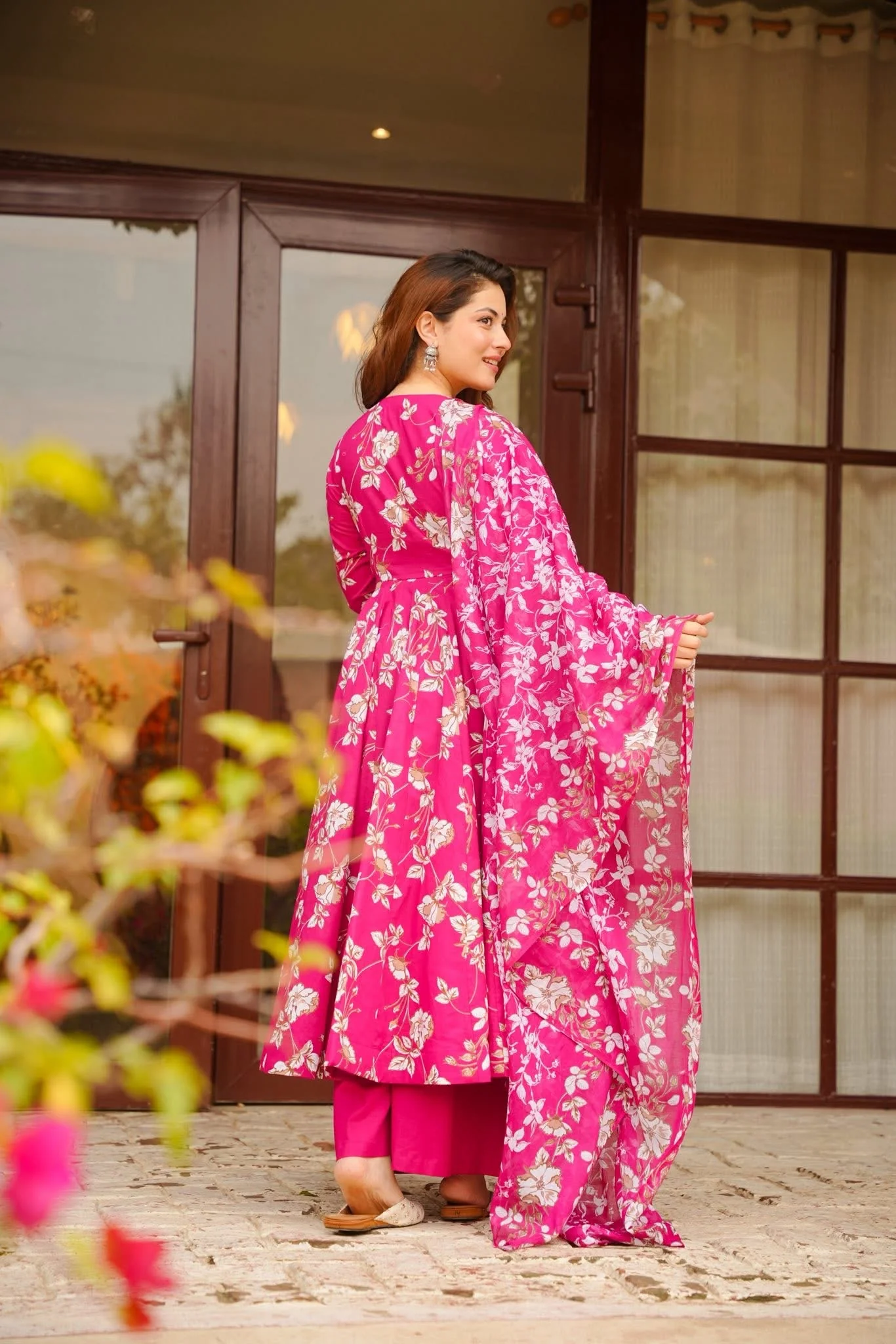 Saanira Pink Cotton Anarkali Suit Set - Image 5
