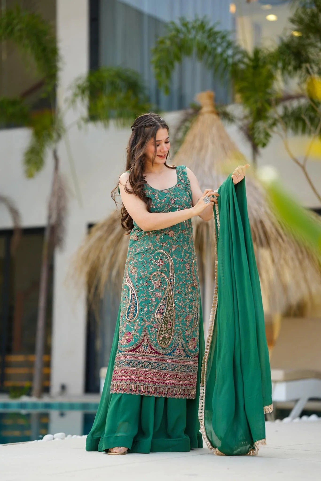 Samara green heavy embroidered suit - Image 4