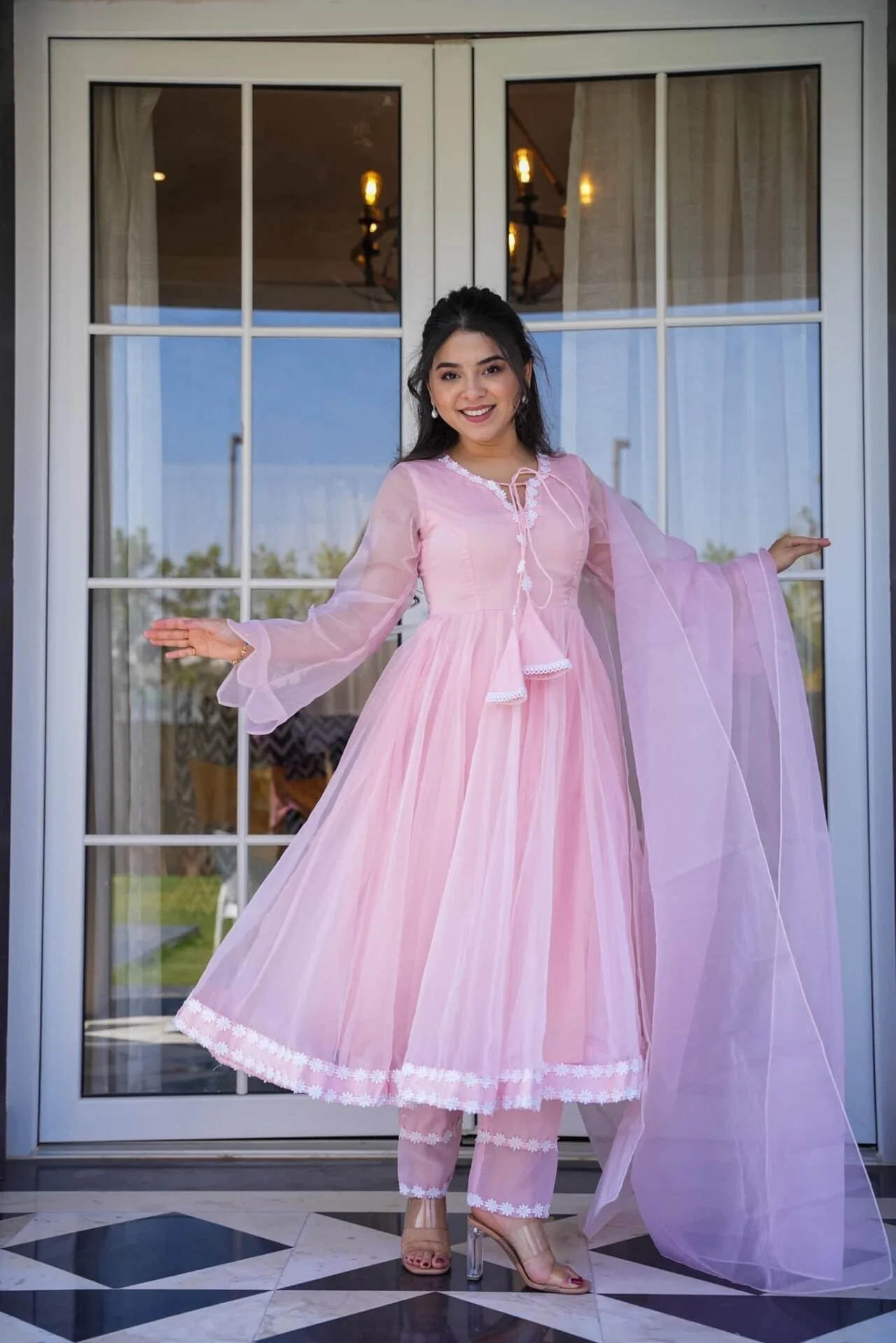 Sanaya pink organza suit set - Image 3