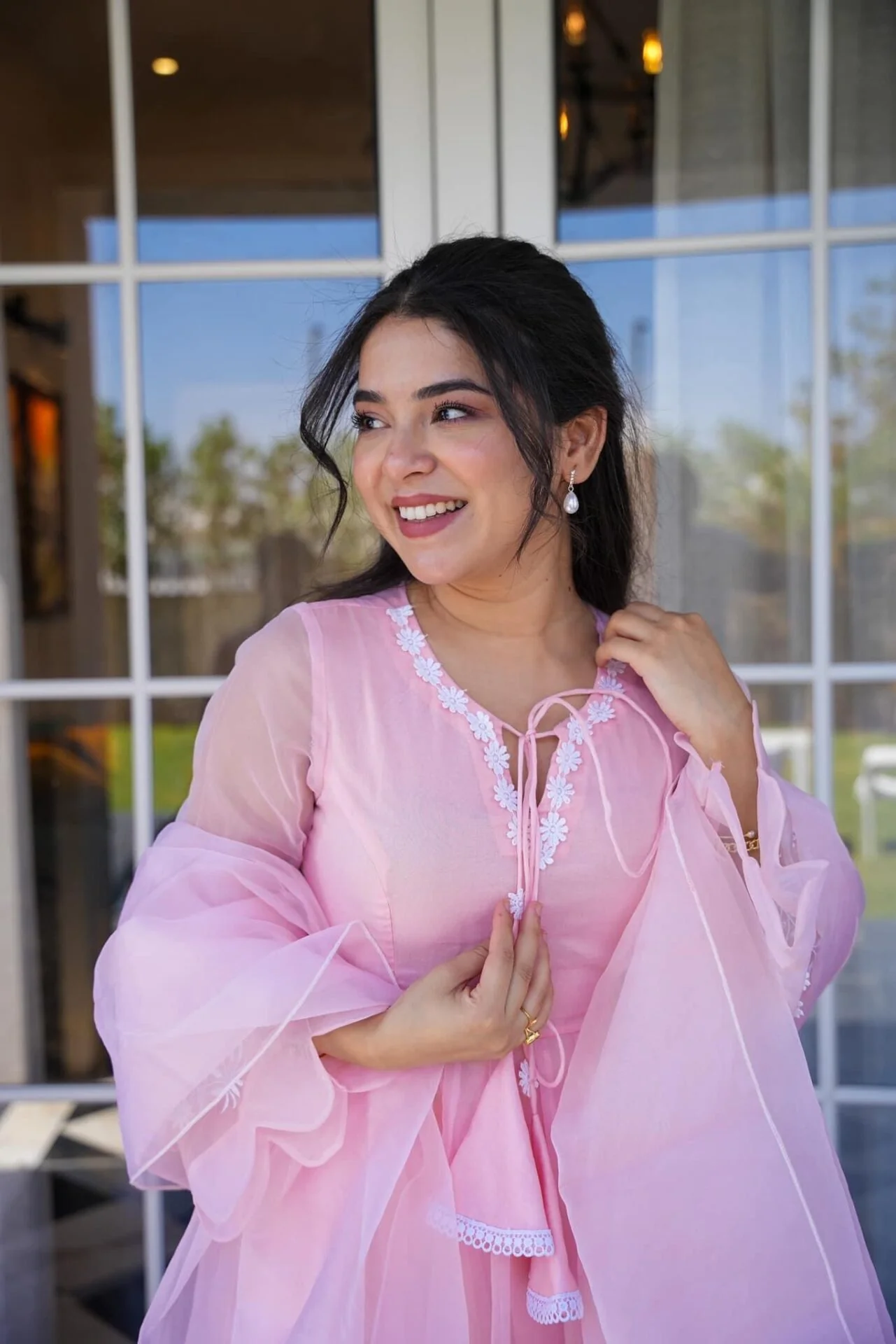 Sanaya pink organza suit set - Image 5
