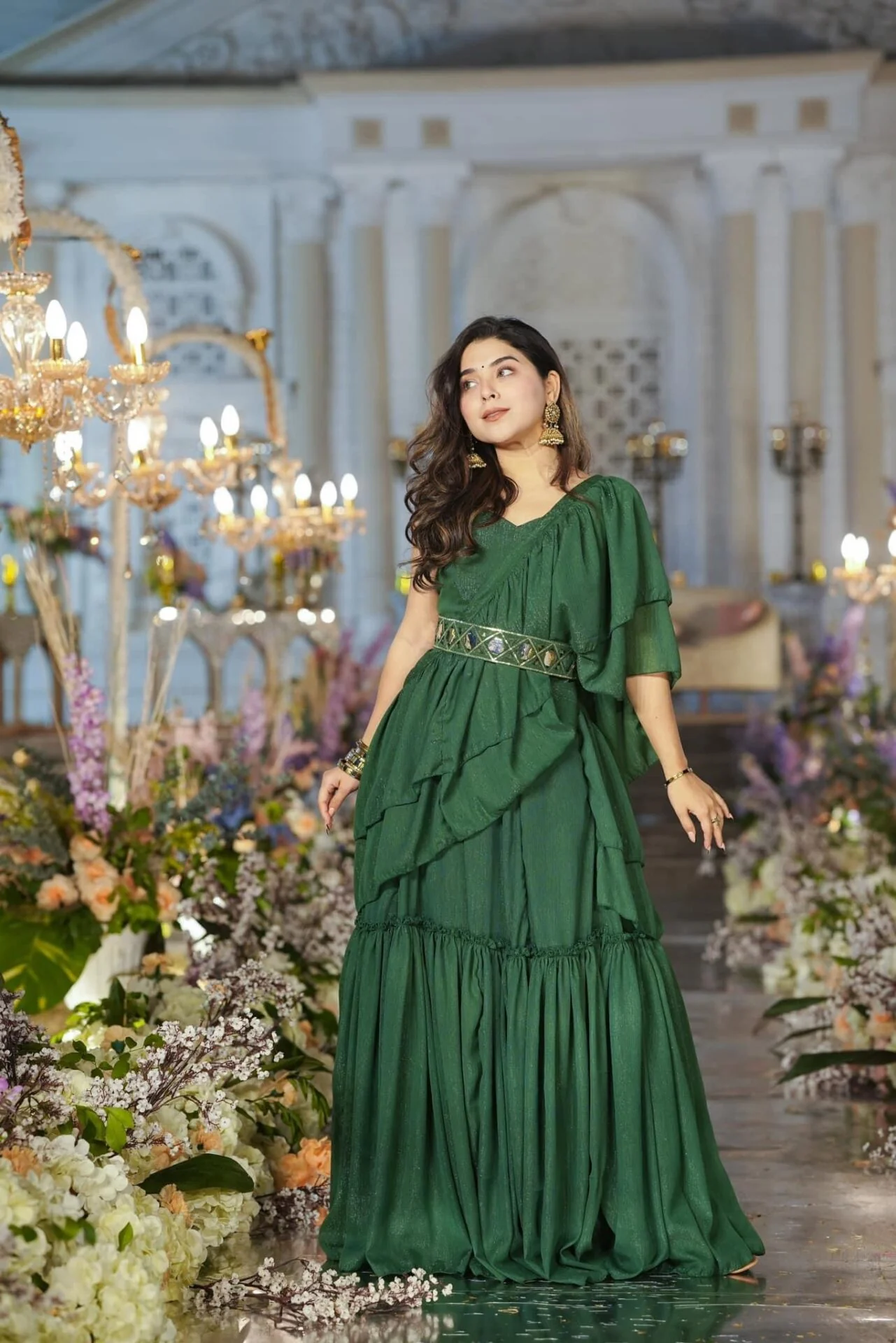 Savannah green Chiffon saree - Image 4