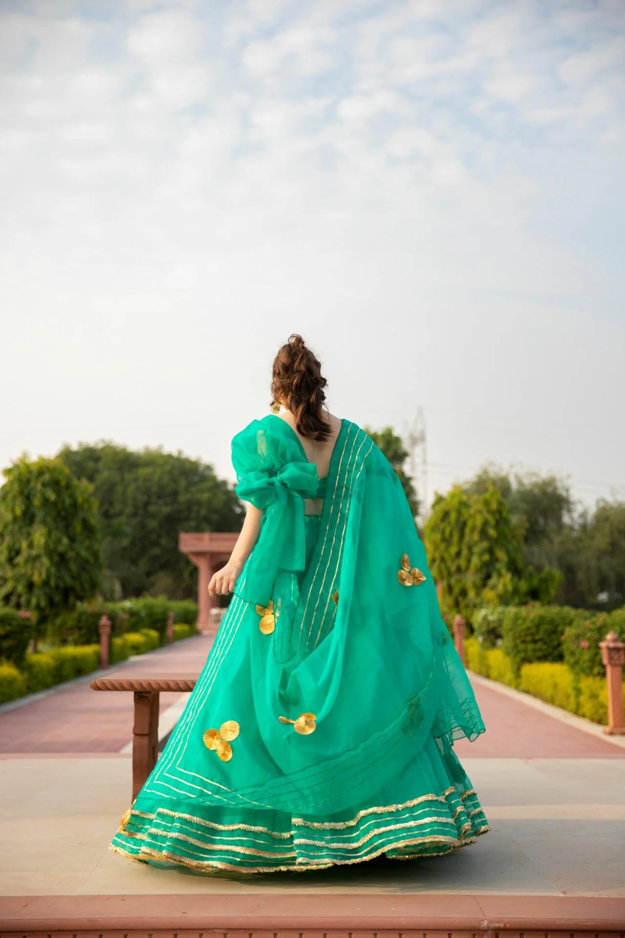 SHALE GREEN ORGANZA LEHENGA - Image 4